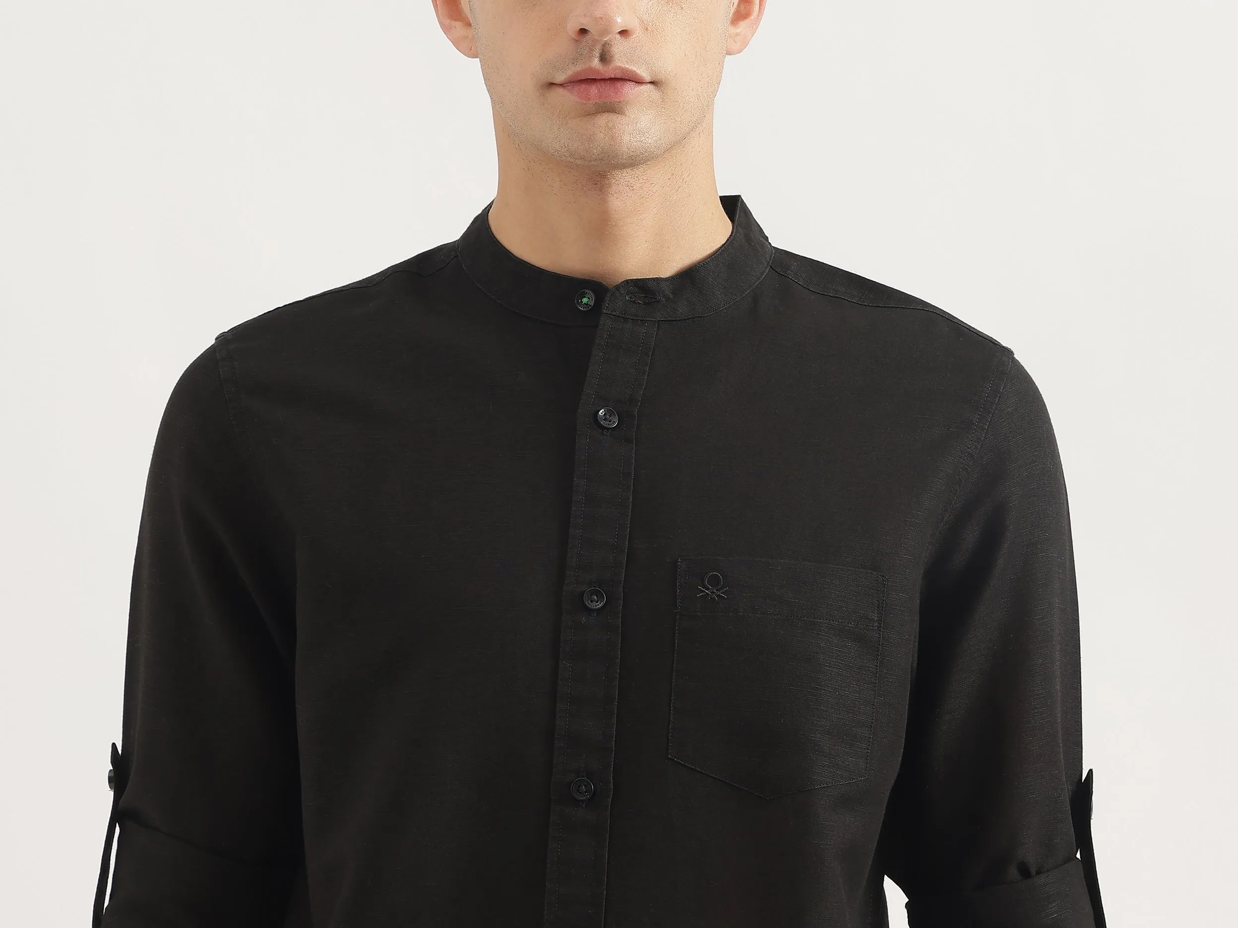 Regular Fit Mandarin Collar Solid Shirt