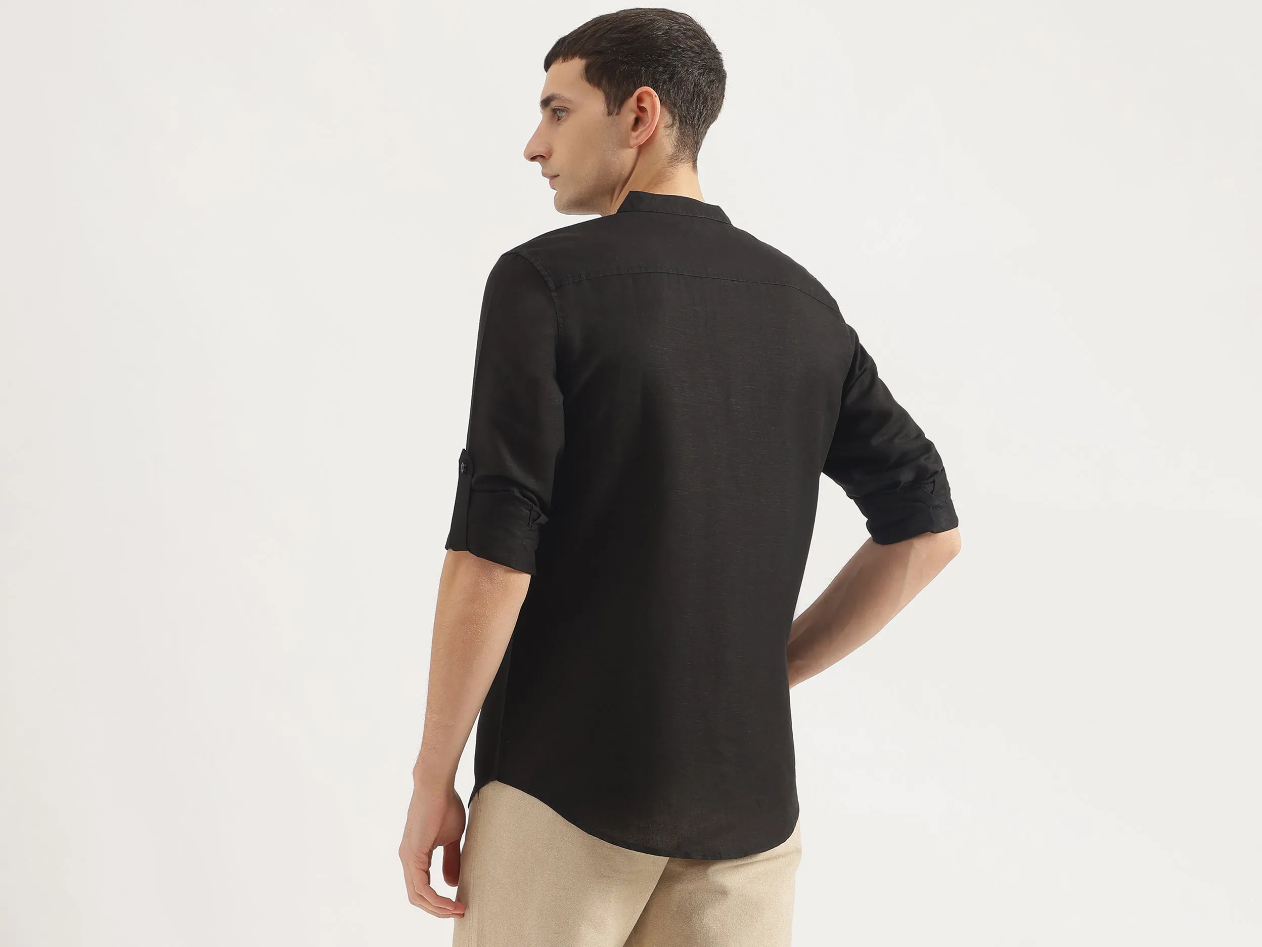 Regular Fit Mandarin Collar Solid Shirt