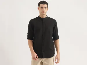 Regular Fit Mandarin Collar Solid Shirt