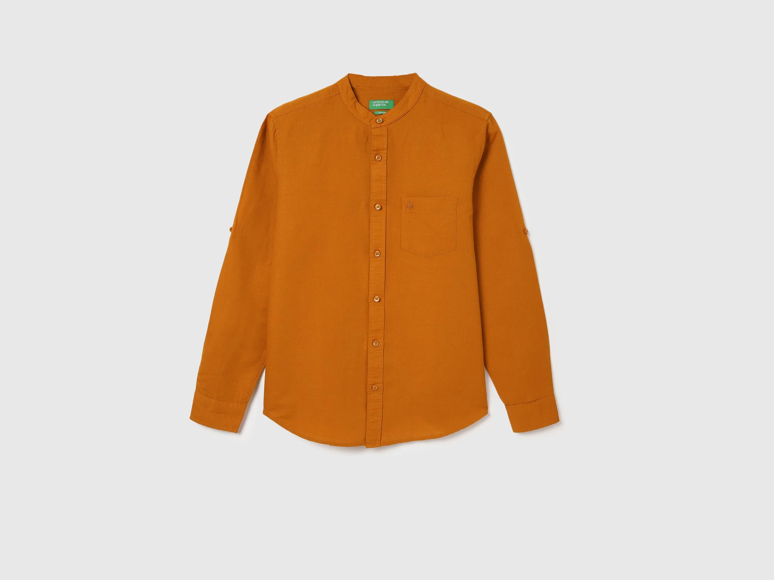 Regular Fit Mandarin Collar Solid Shirts