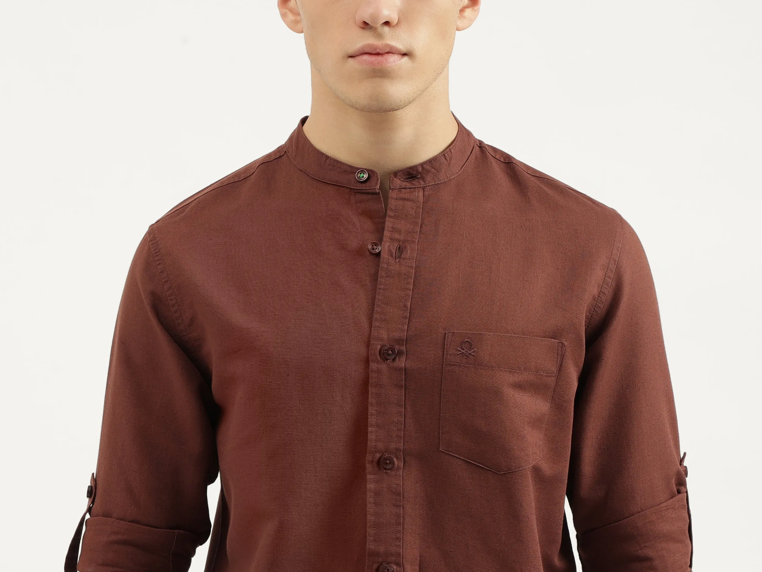 Regular Fit Mandarin Collar Solid Shirts