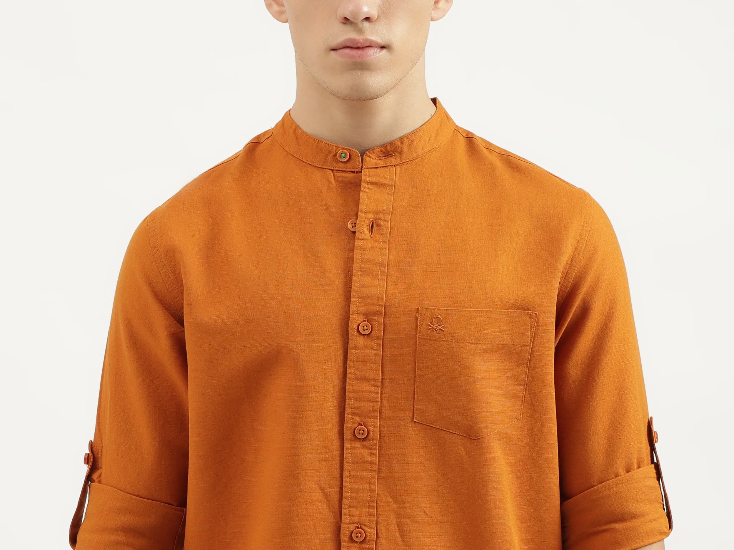 Regular Fit Mandarin Collar Solid Shirts