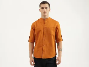 Regular Fit Mandarin Collar Solid Shirts