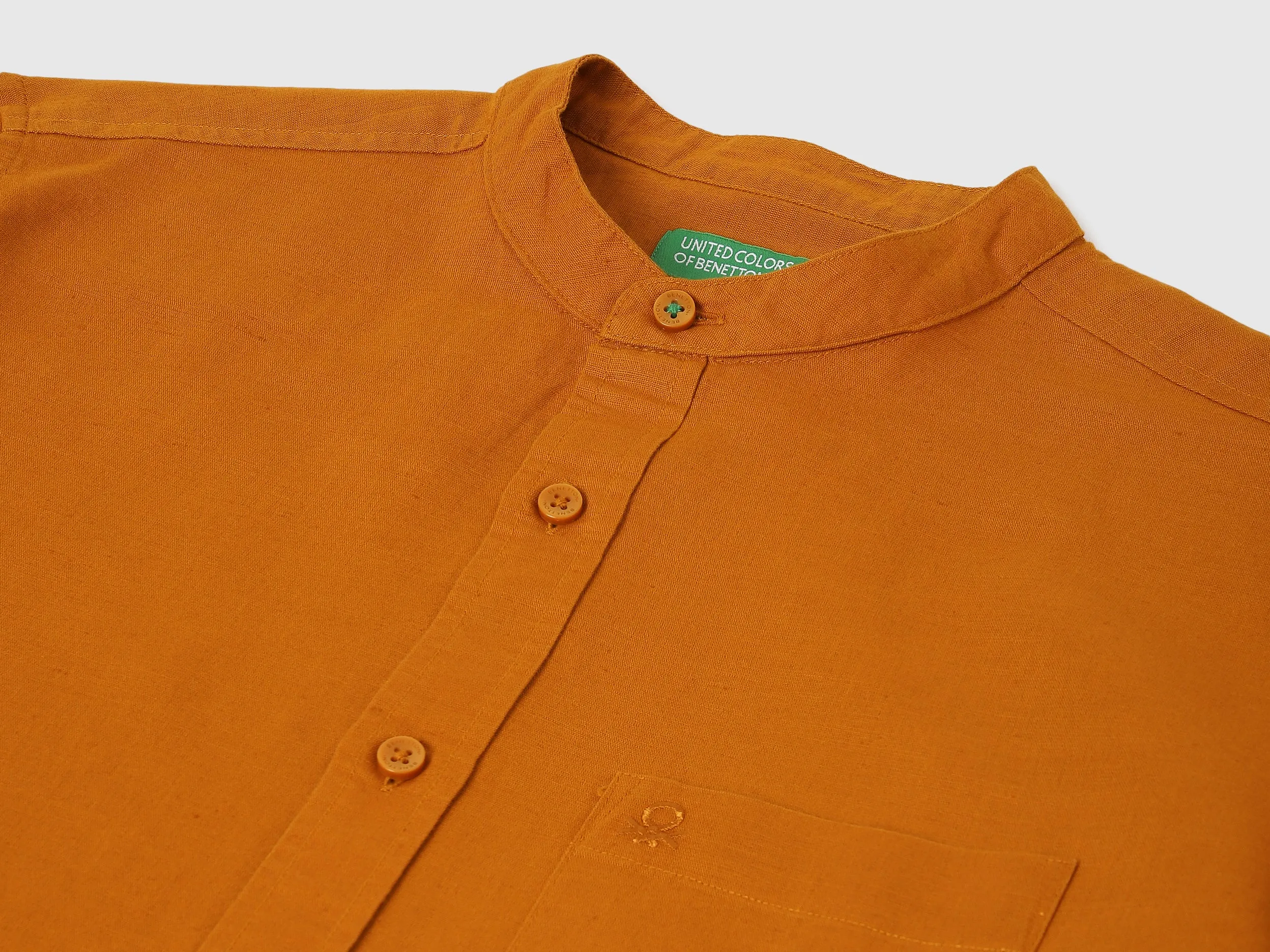Regular Fit Mandarin Collar Solid Shirts