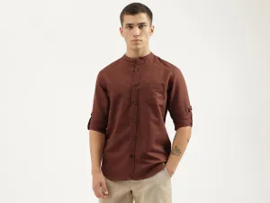 Regular Fit Mandarin Collar Solid Shirts