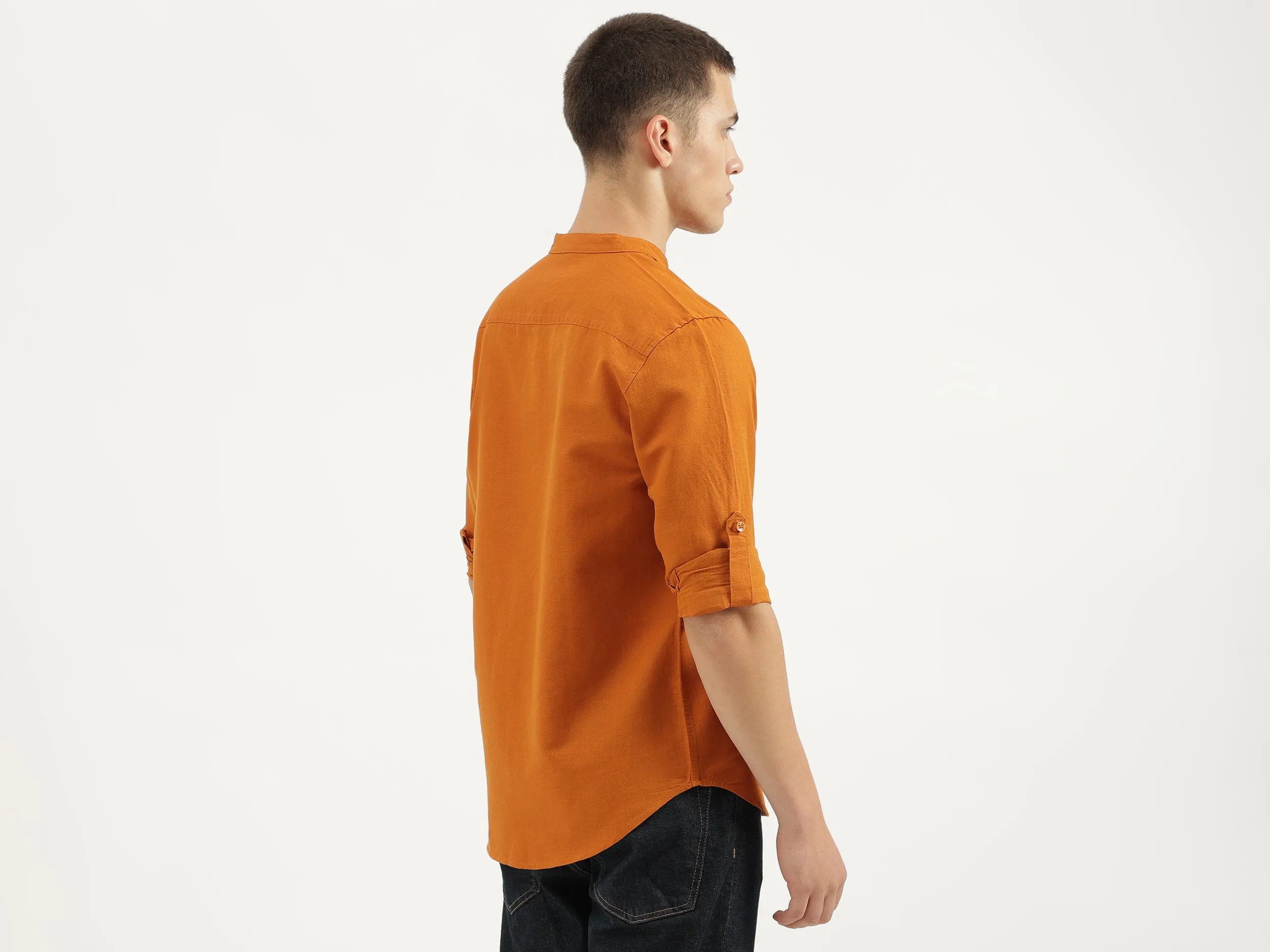 Regular Fit Mandarin Collar Solid Shirts