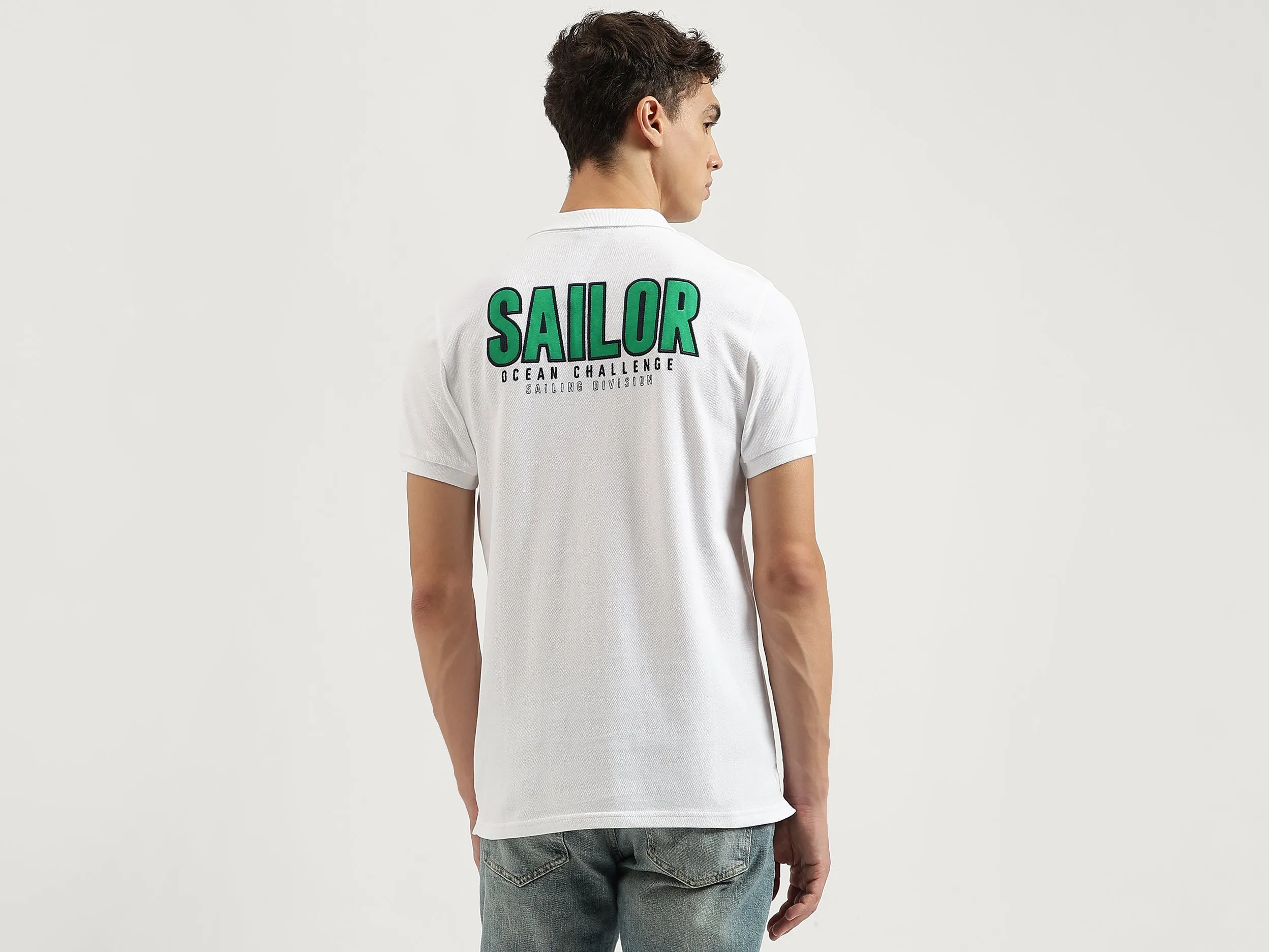 Regular Fit Polo Neck Applique Tshirt