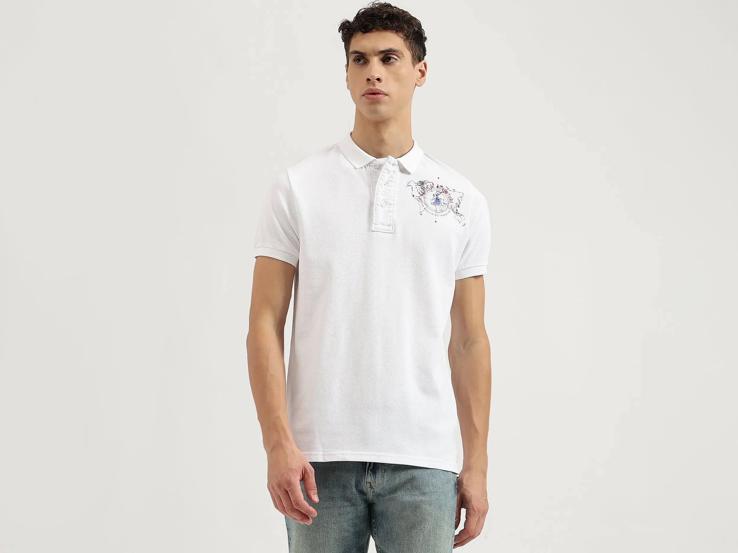 Regular Fit Polo Neck Applique Tshirt