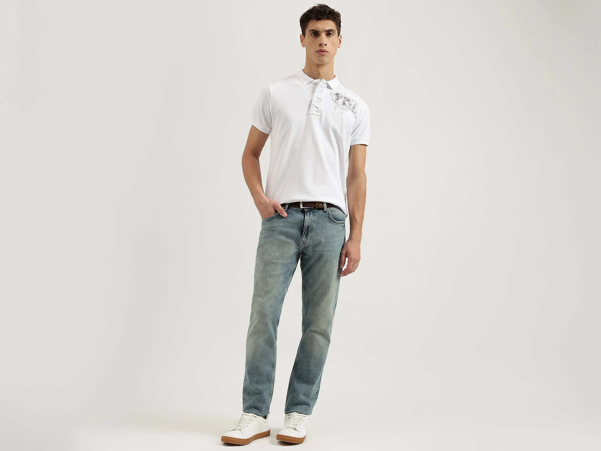 Regular Fit Polo Neck Applique Tshirt