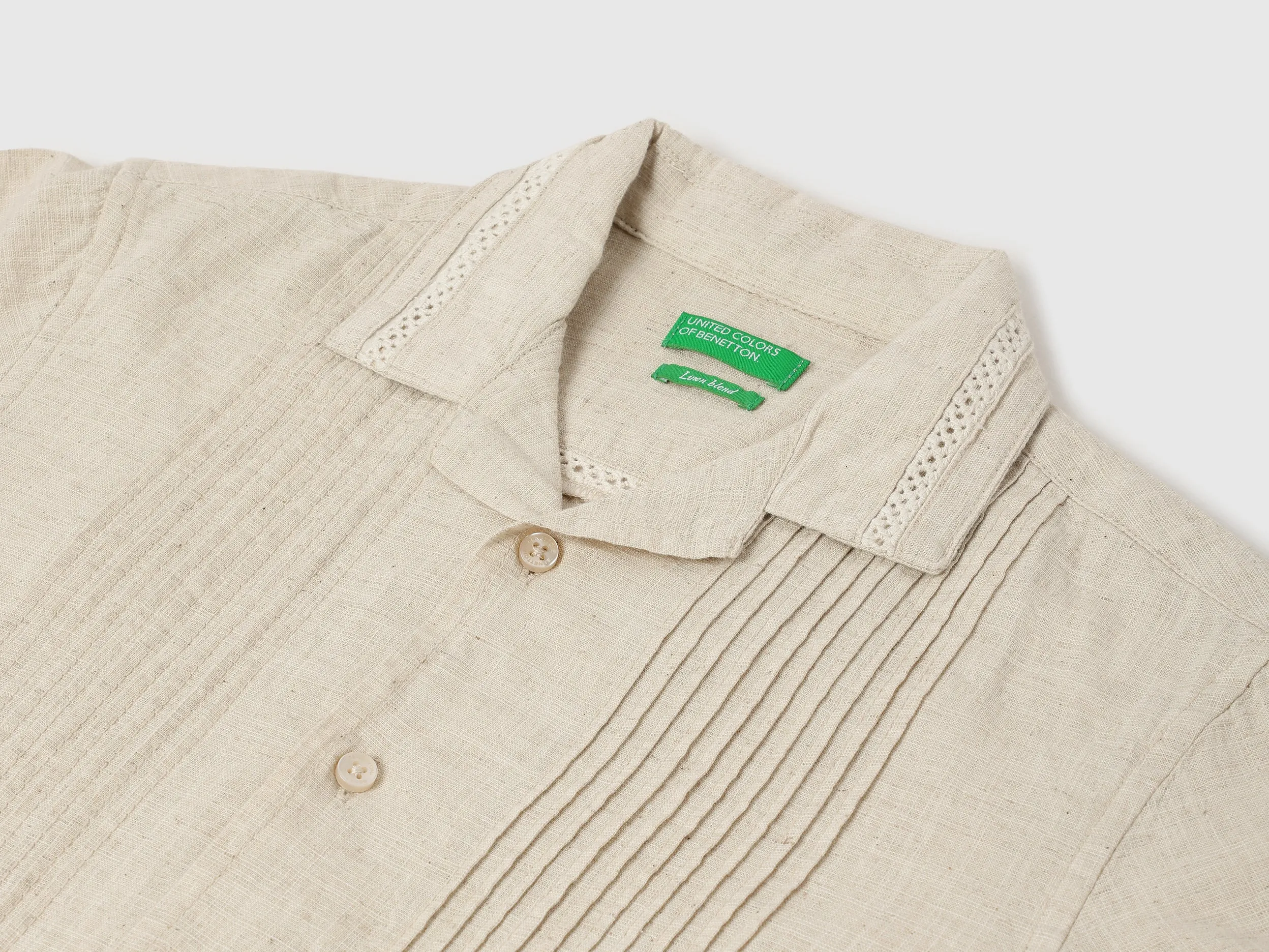 Regular Fit Resort Collar Lace & Pintucks Shirt