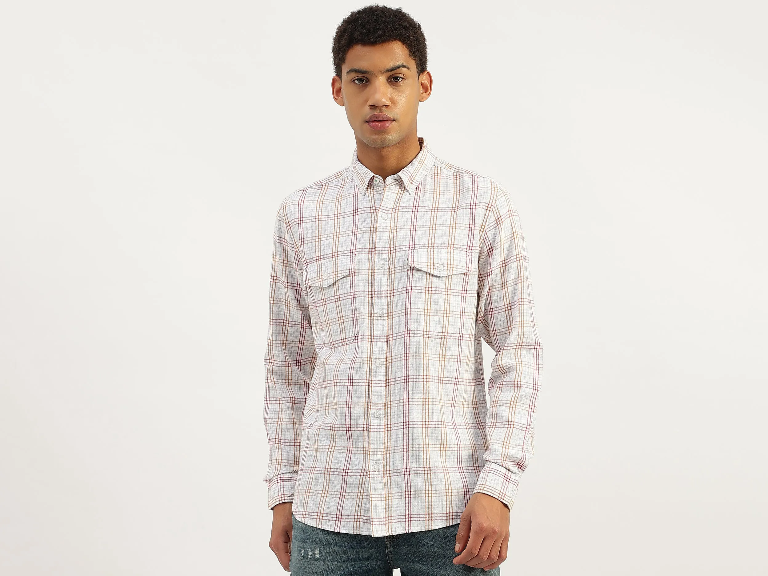 Regular Fit Spread Collar Checkered Shirt