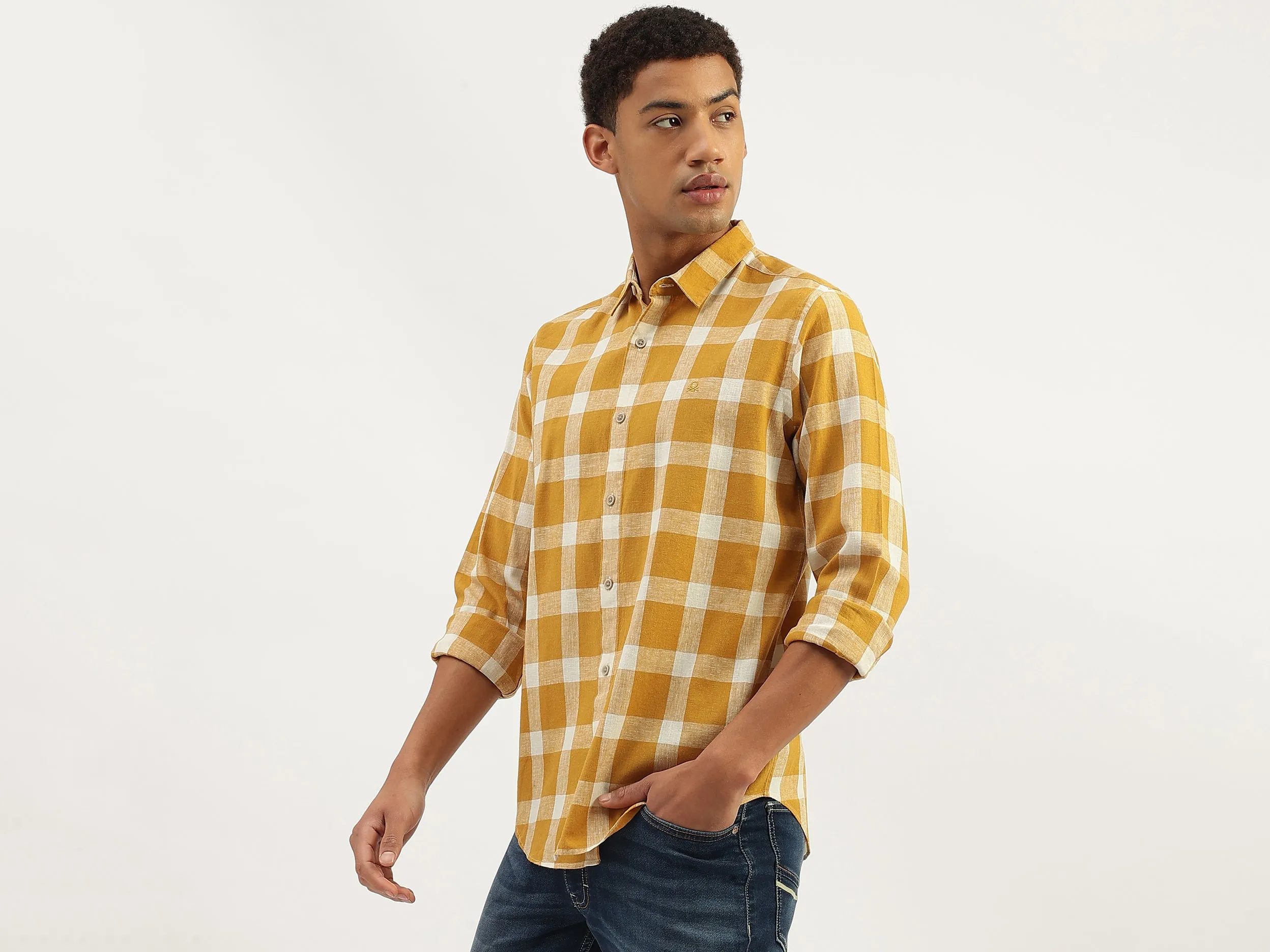 Regular Fit Spread Collar Checkered Shirt
