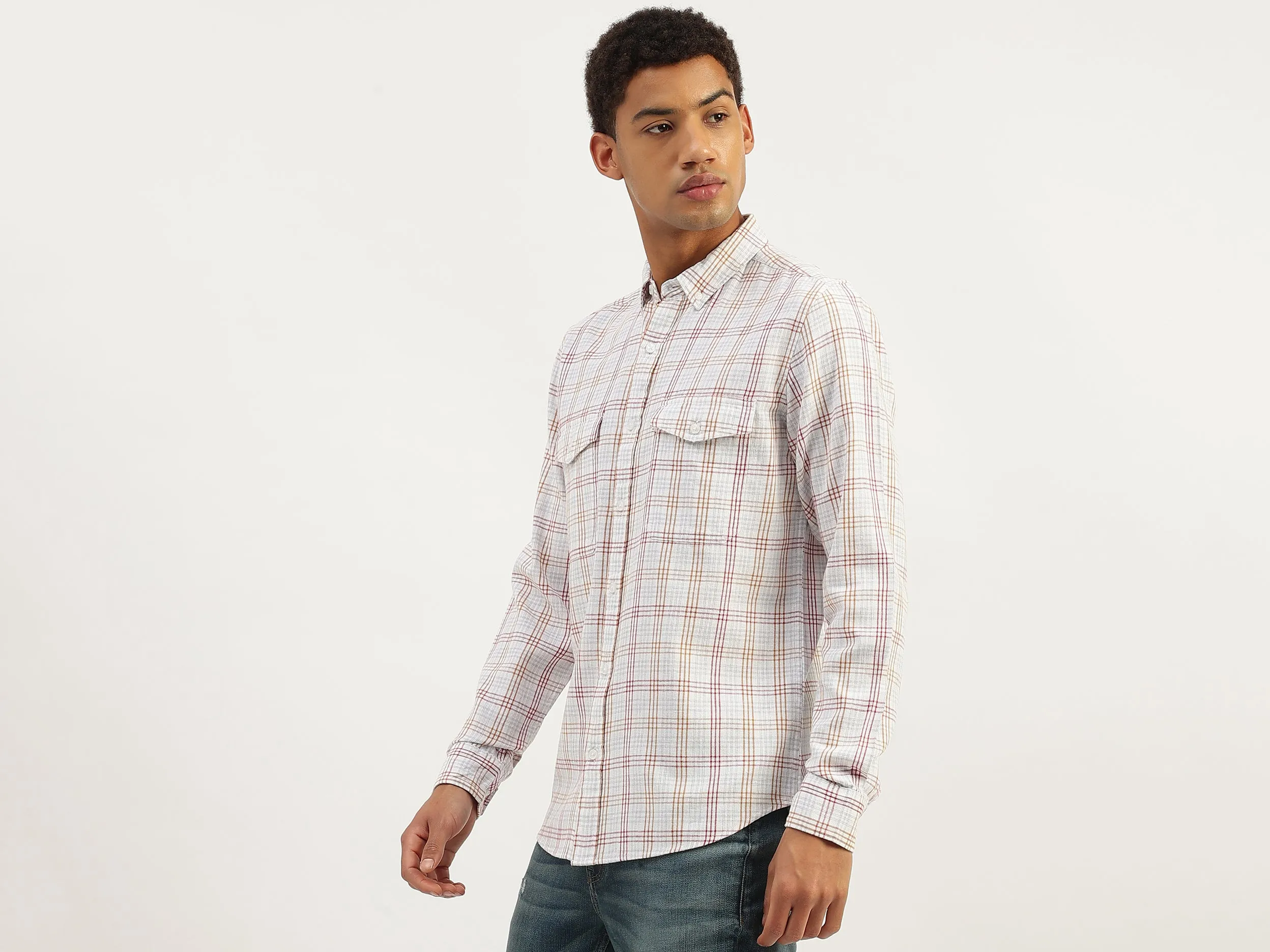 Regular Fit Spread Collar Checkered Shirt