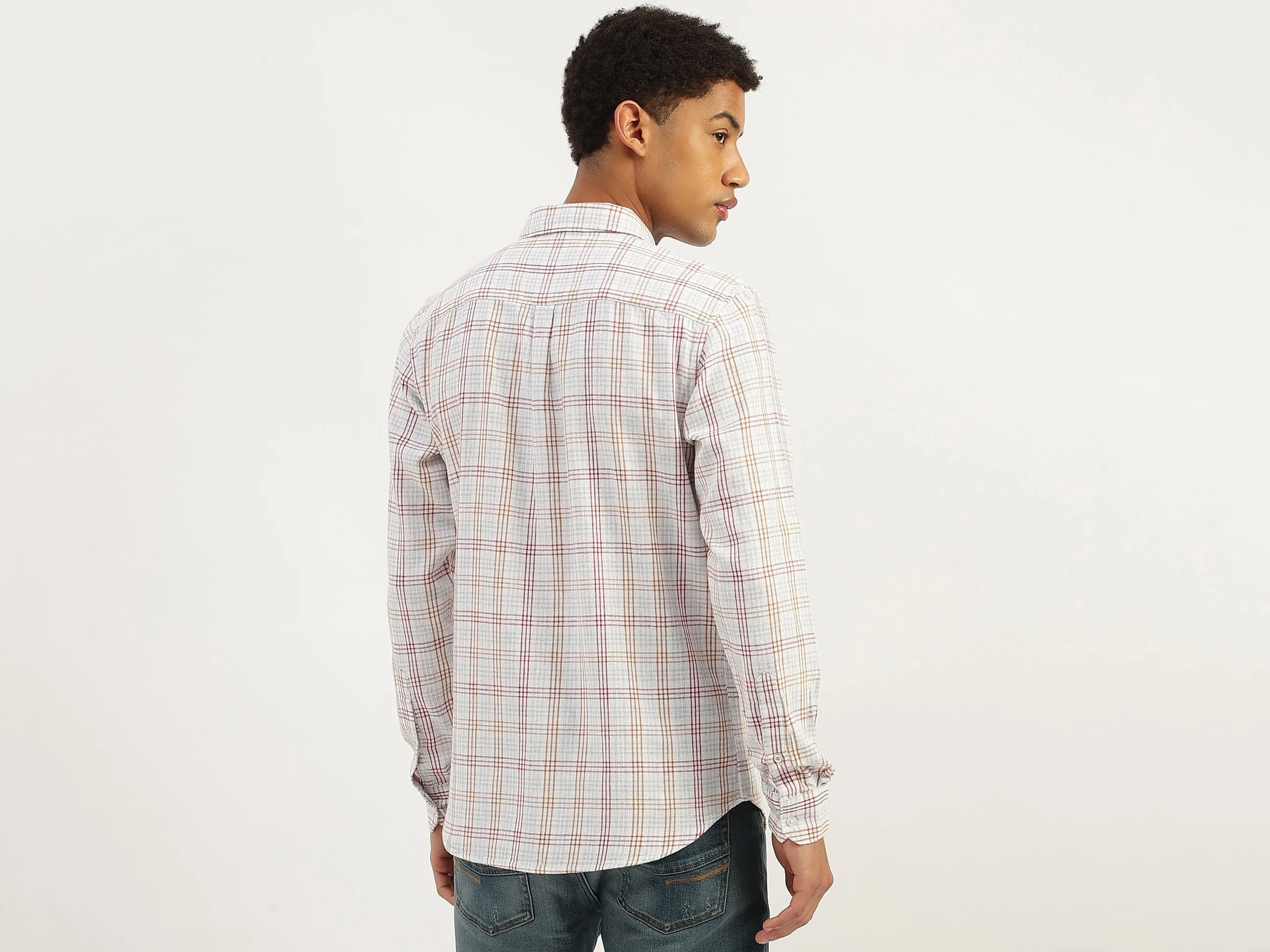Regular Fit Spread Collar Checkered Shirt