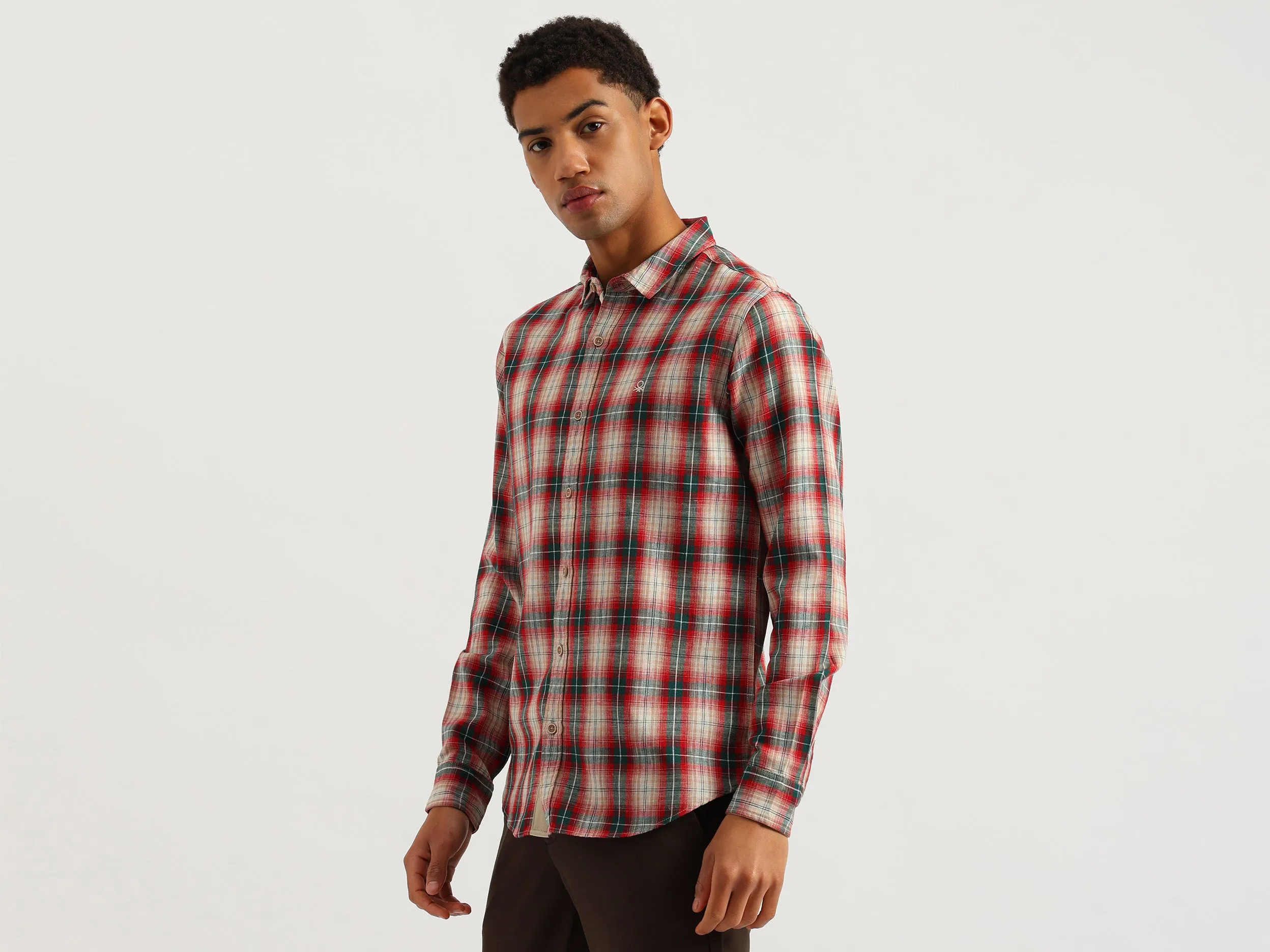 Regular Fit Spread Collar Checkered Shirt