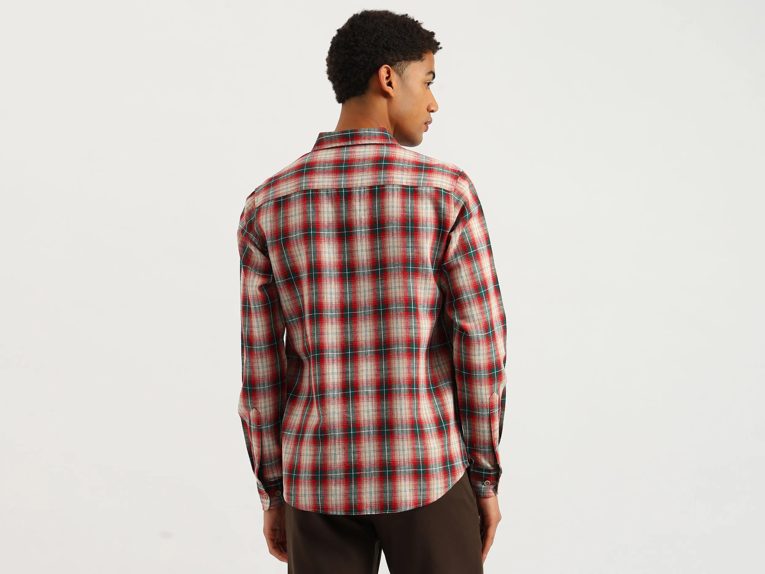 Regular Fit Spread Collar Checkered Shirt