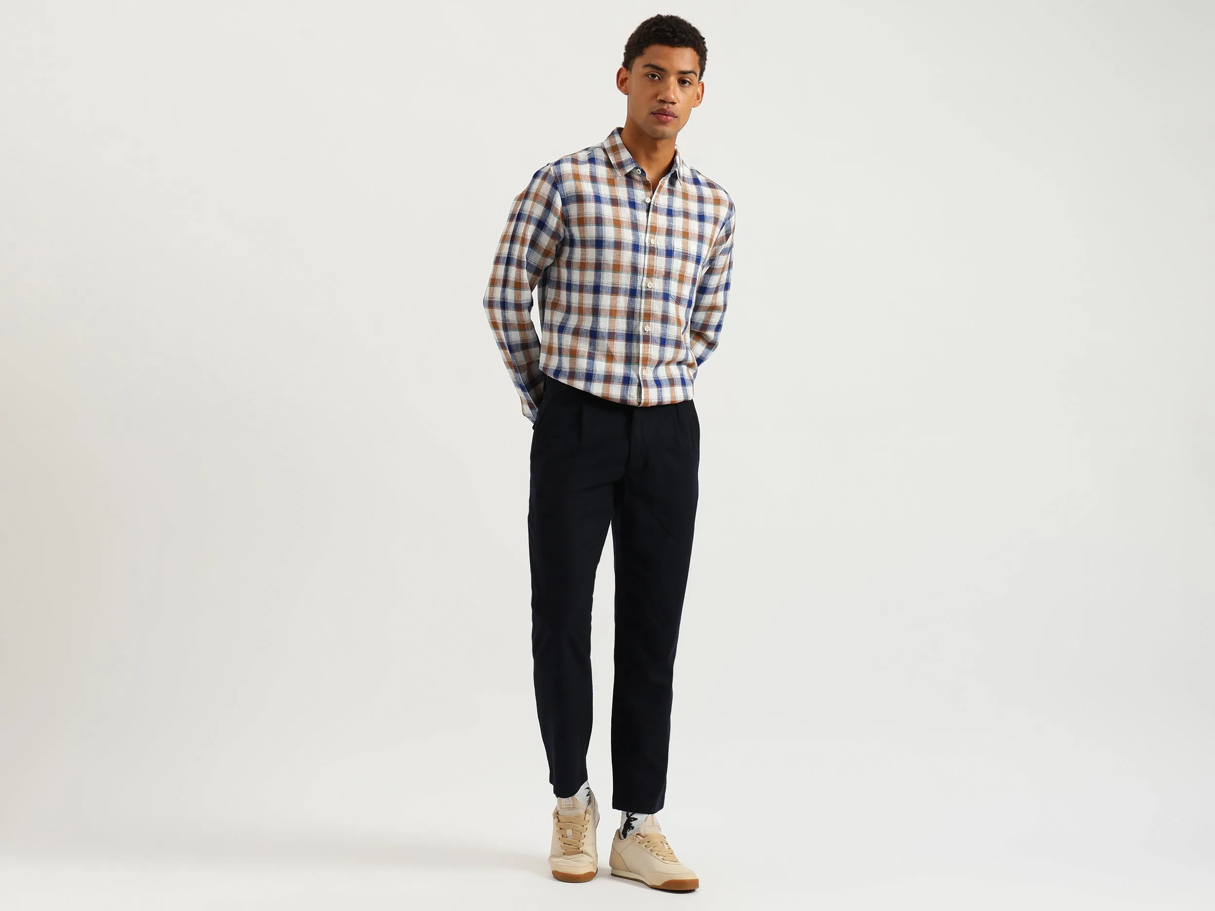 Regular Fit Spread Collar Checkered Shirt