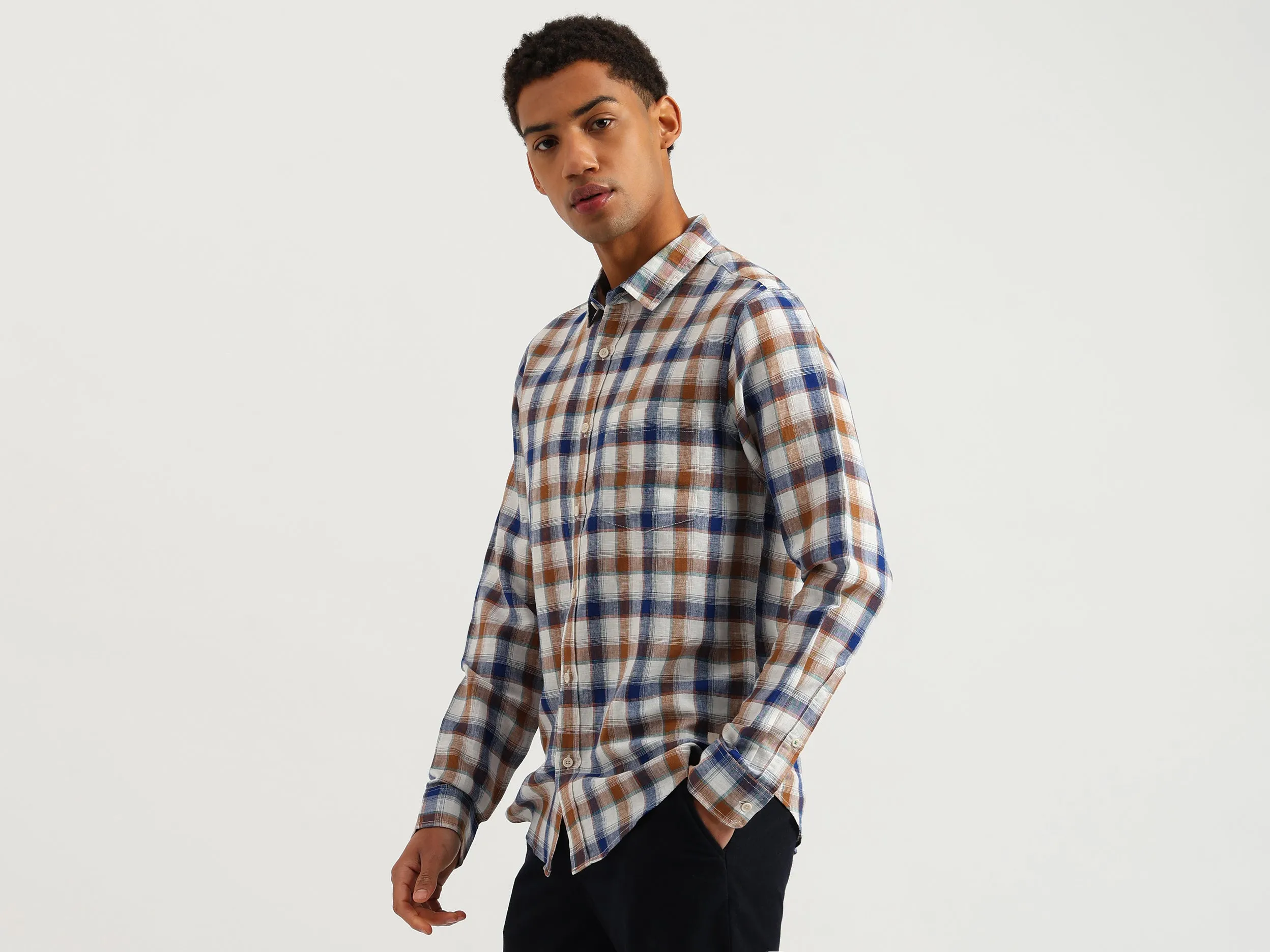 Regular Fit Spread Collar Checkered Shirt