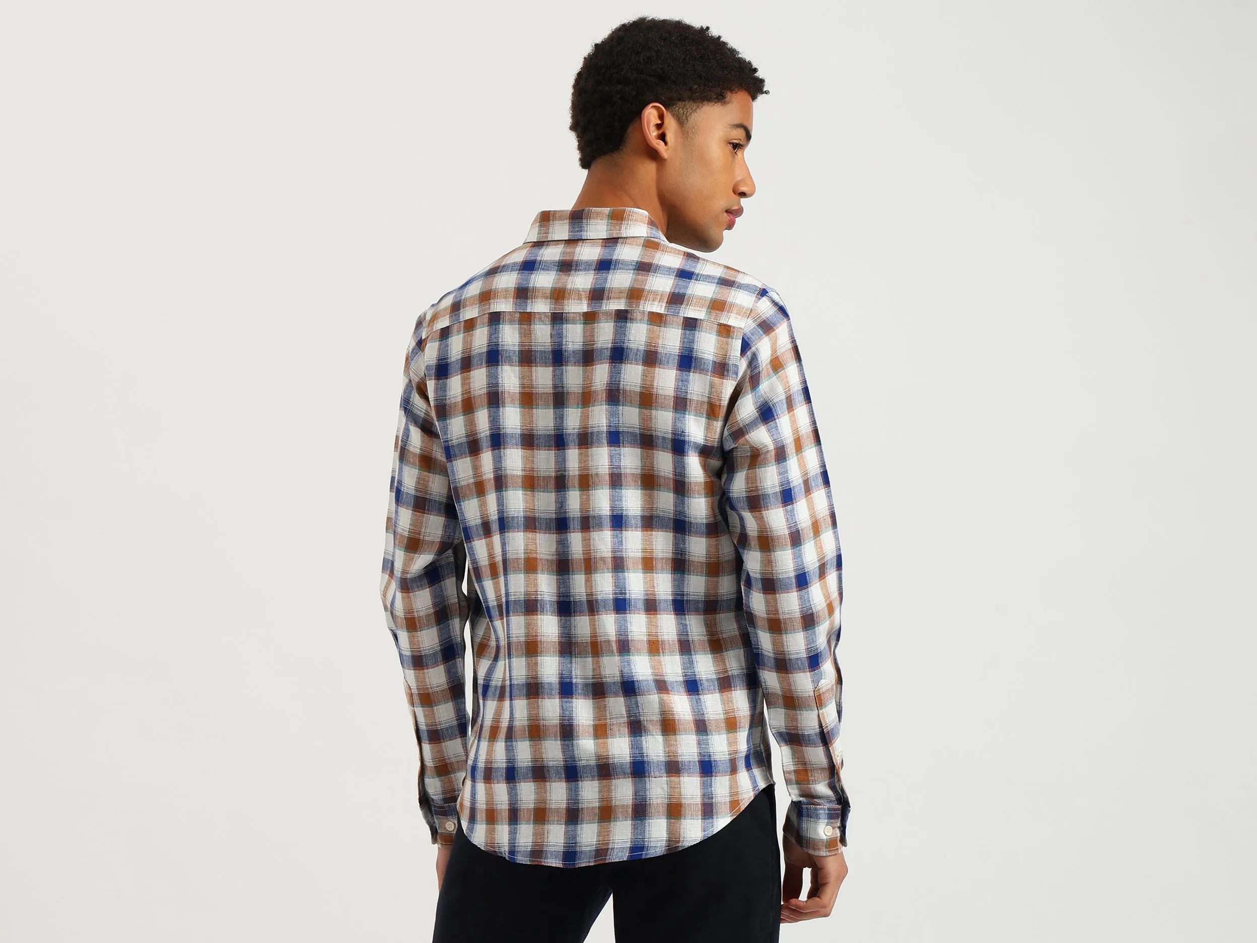 Regular Fit Spread Collar Checkered Shirt