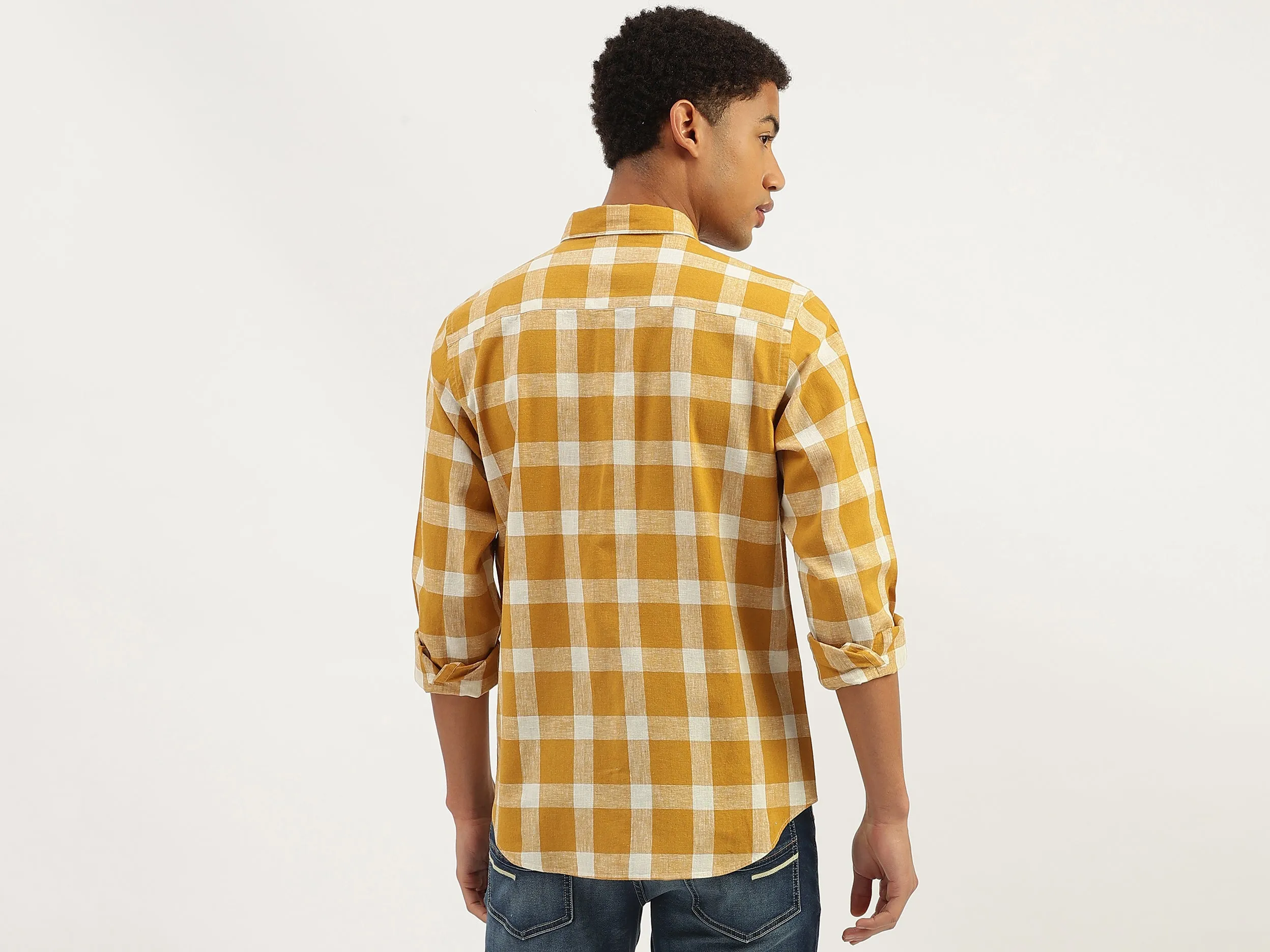 Regular Fit Spread Collar Checkered Shirt