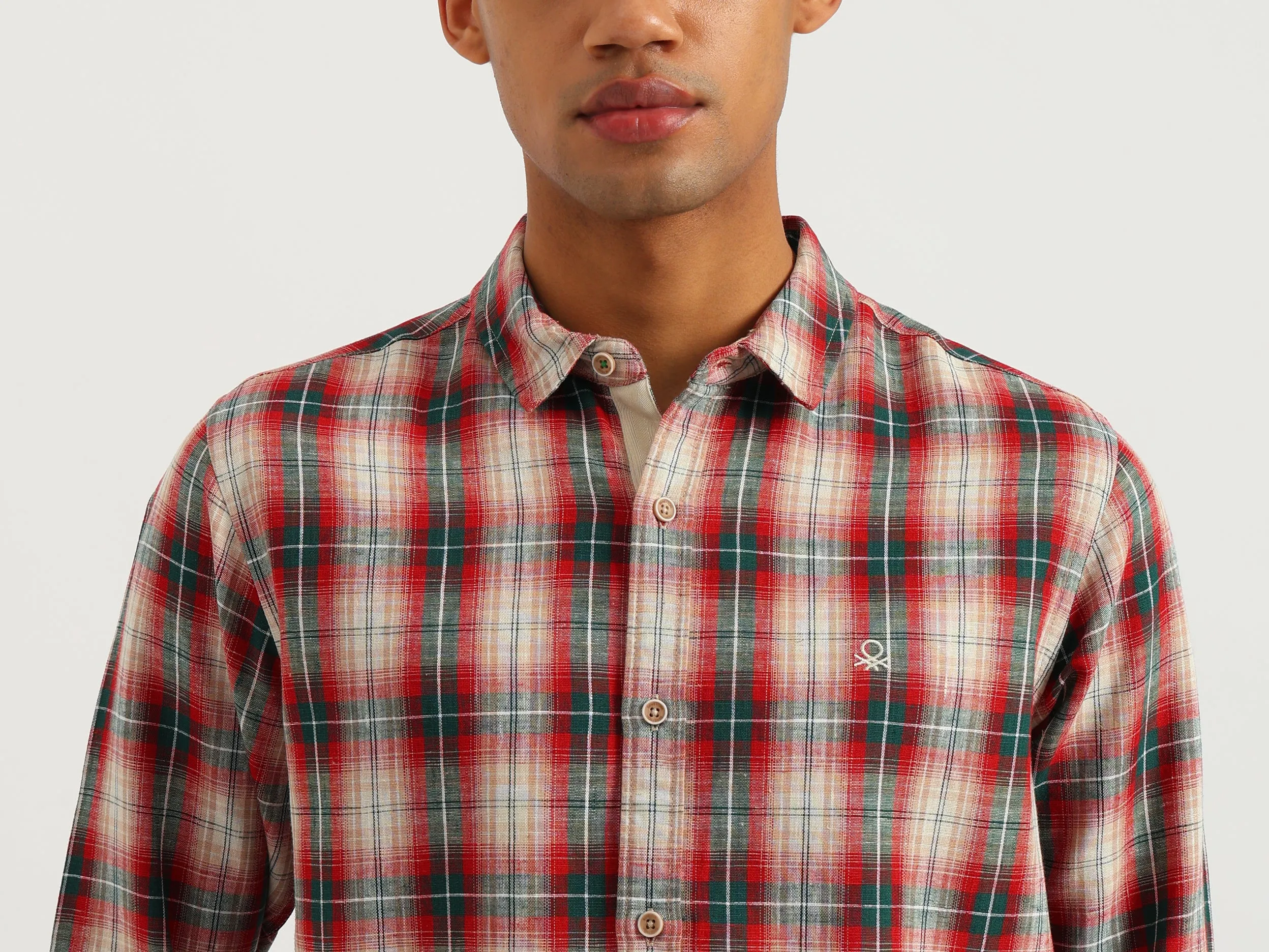 Regular Fit Spread Collar Checkered Shirt