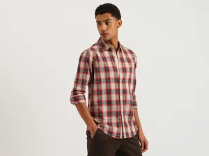Regular Fit Spread Collar Checkered Shirt