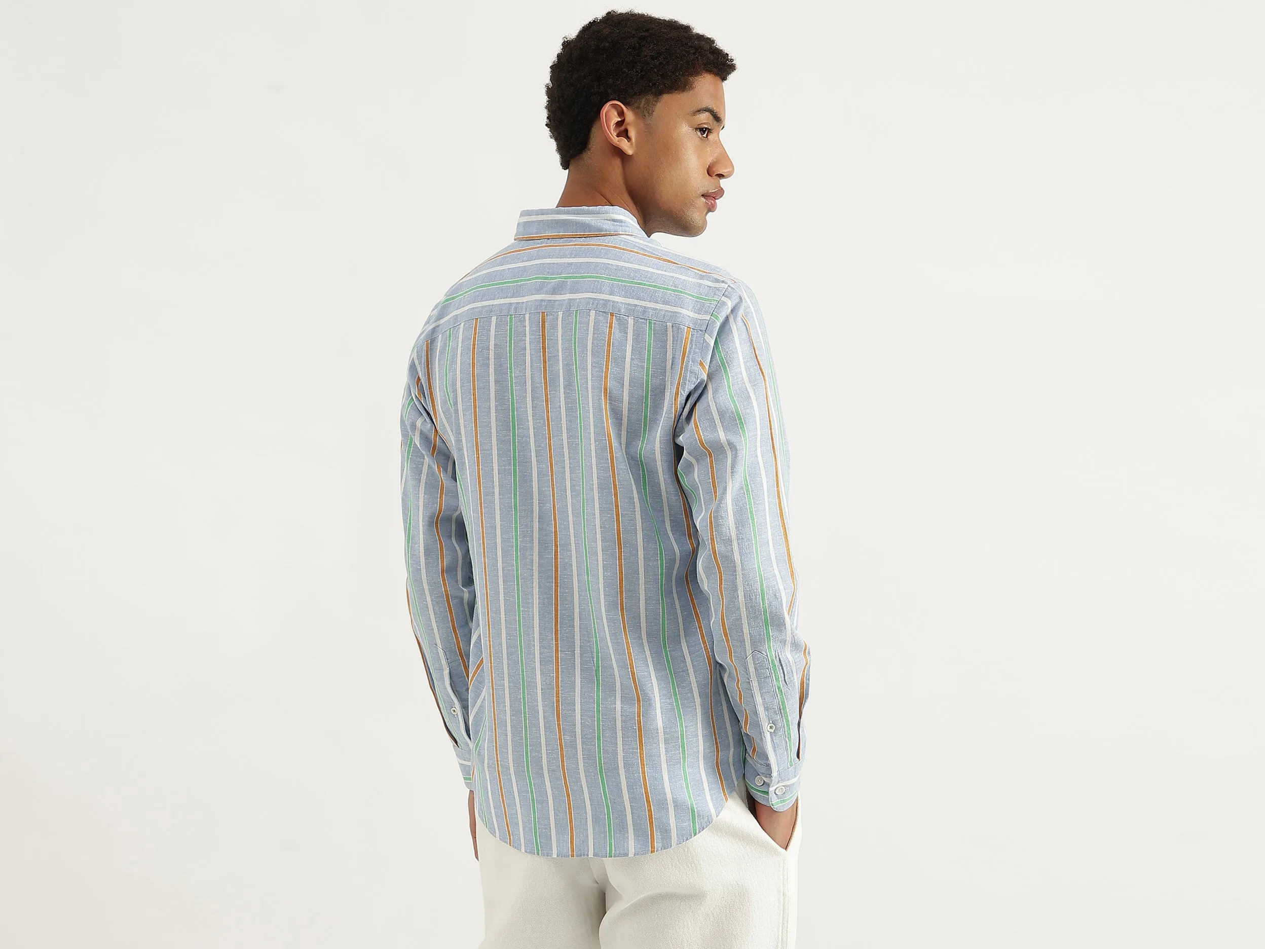 Regular Fit Spread Collar Funcolor Striped Shirt