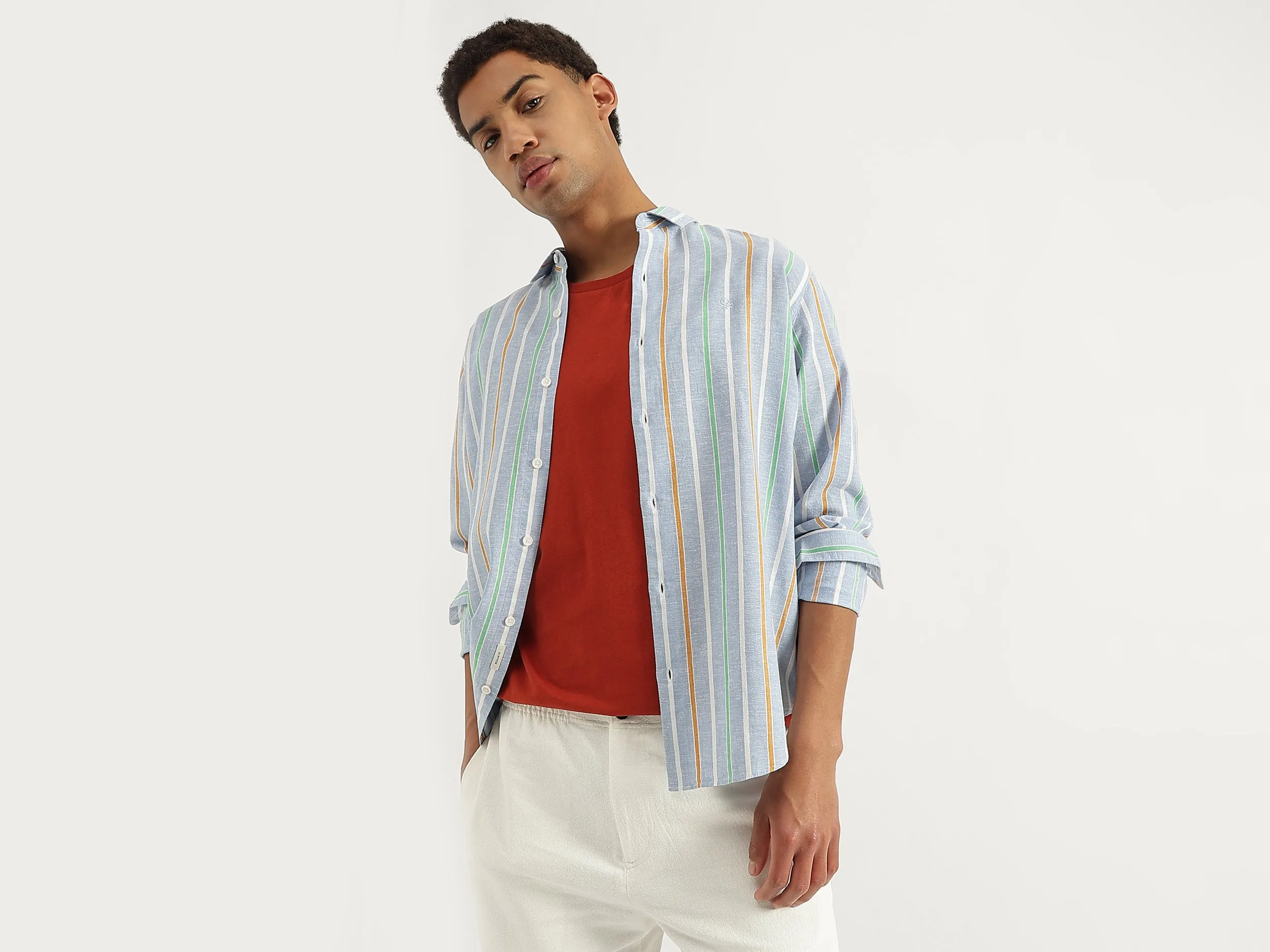 Regular Fit Spread Collar Funcolor Striped Shirt
