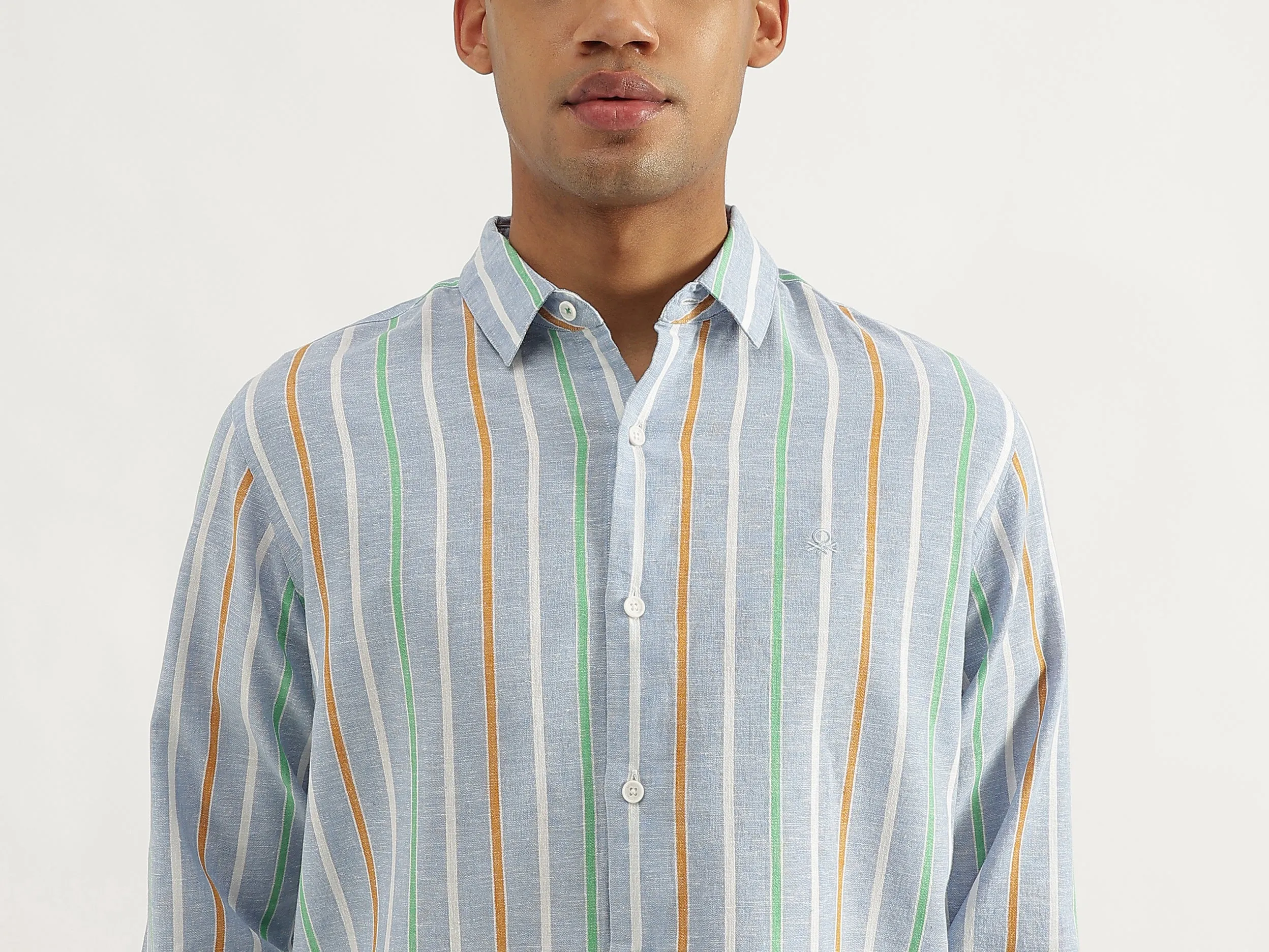 Regular Fit Spread Collar Funcolor Striped Shirt