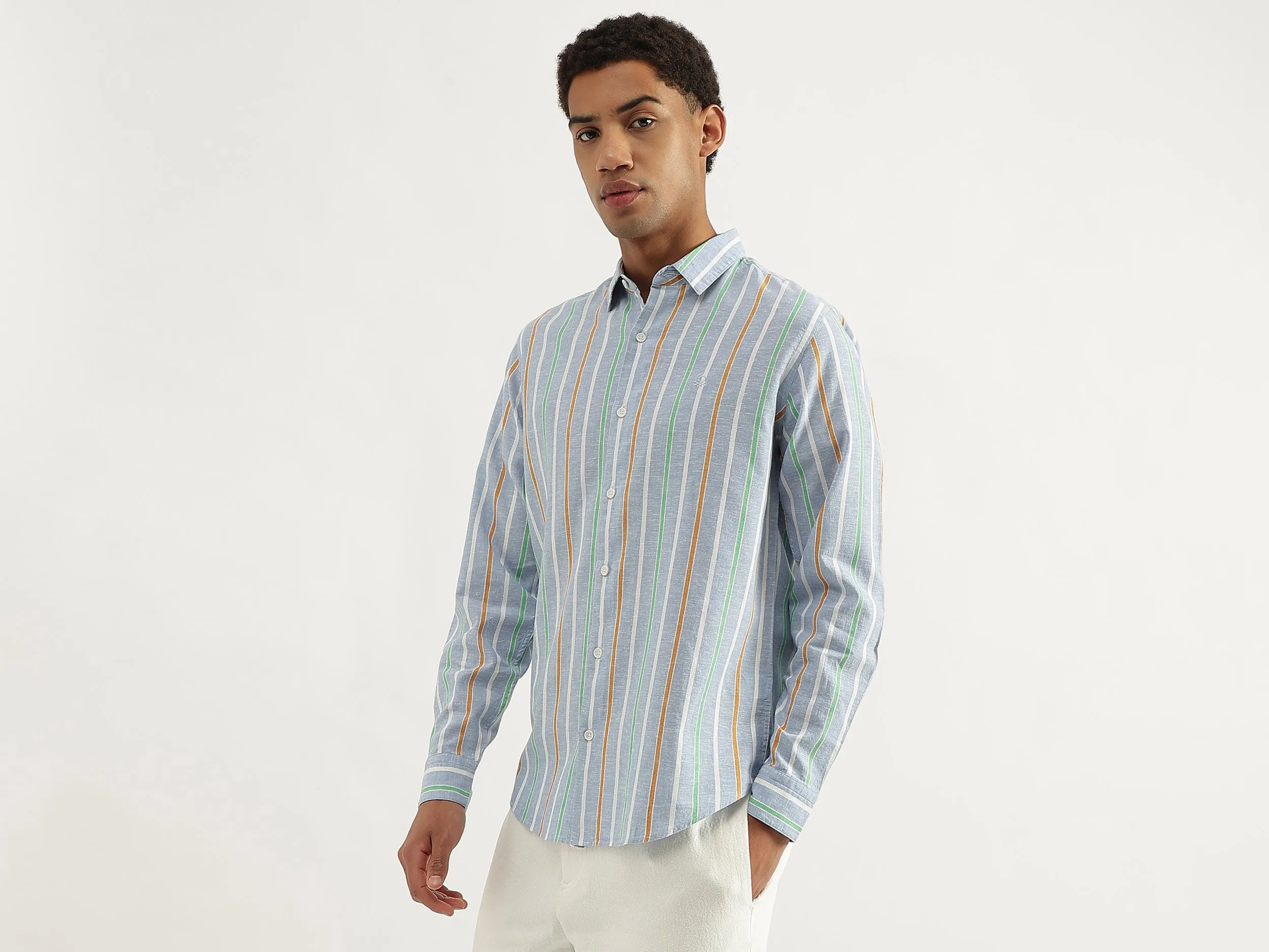 Regular Fit Spread Collar Funcolor Striped Shirt