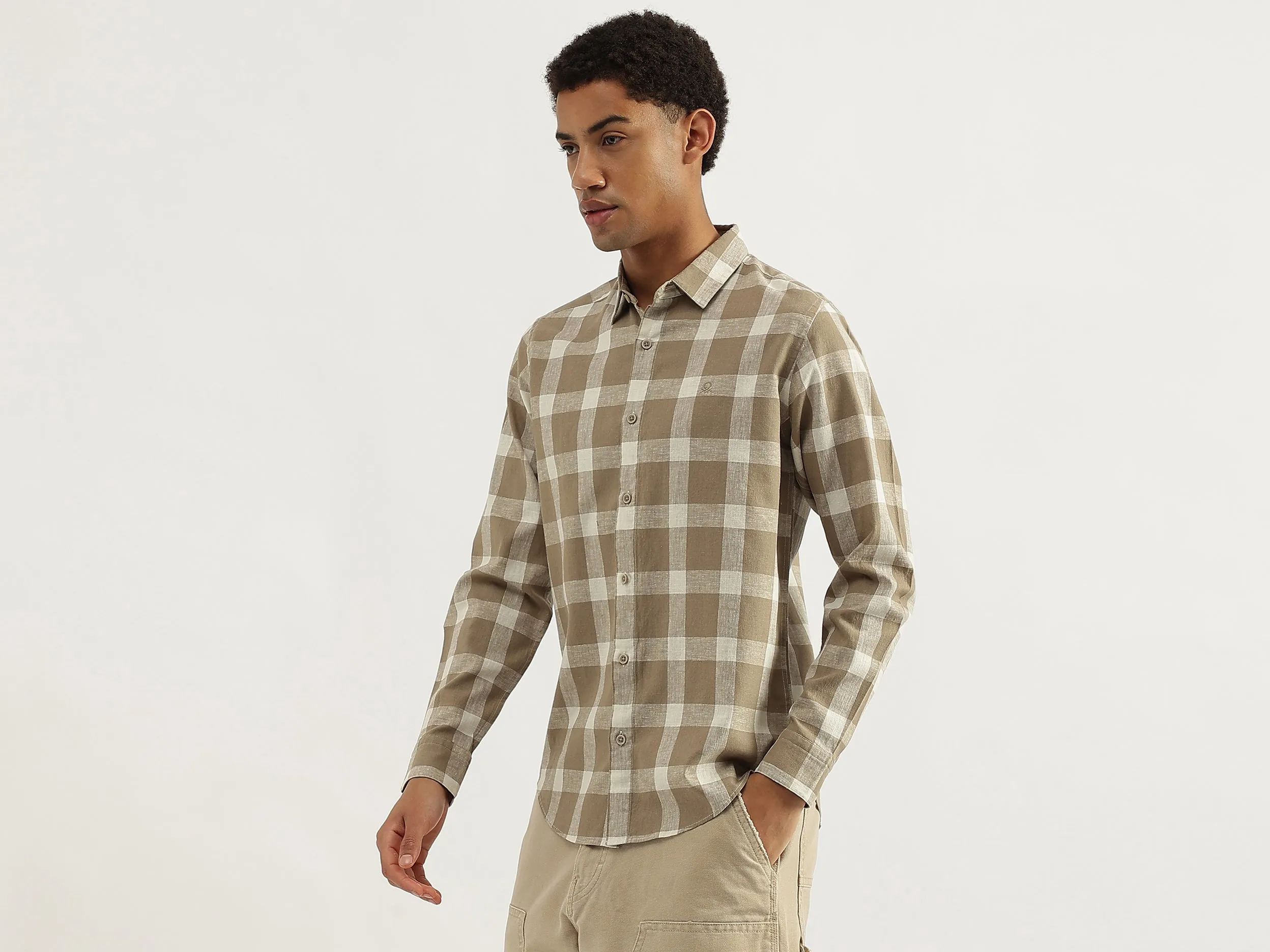 Regular Fit Spread Collar Gingham Checkered Shirt