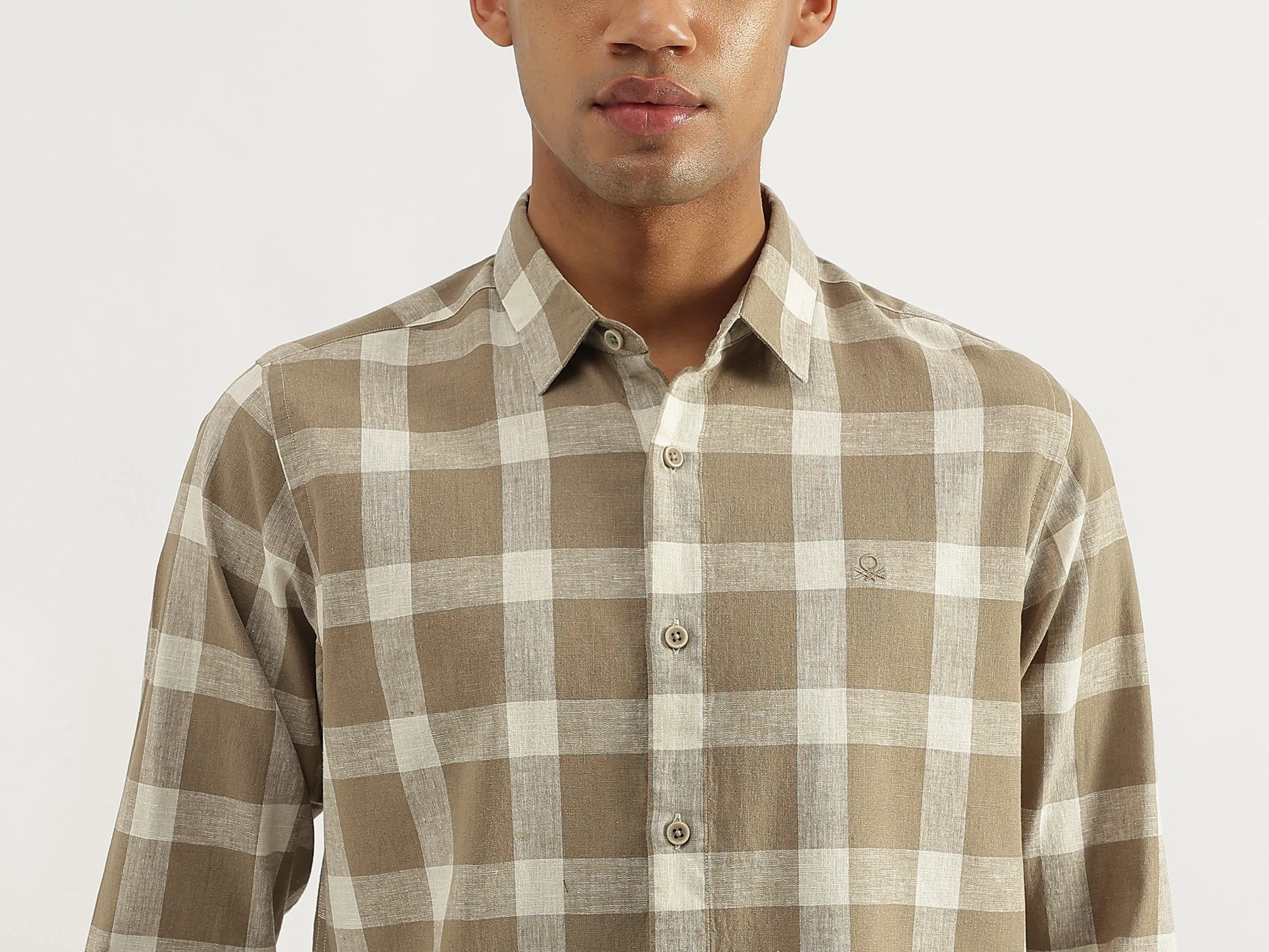 Regular Fit Spread Collar Gingham Checkered Shirt
