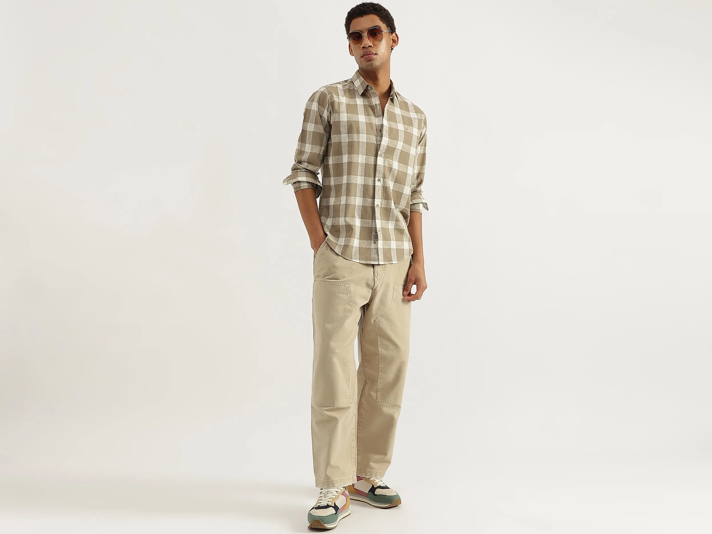 Regular Fit Spread Collar Gingham Checkered Shirt