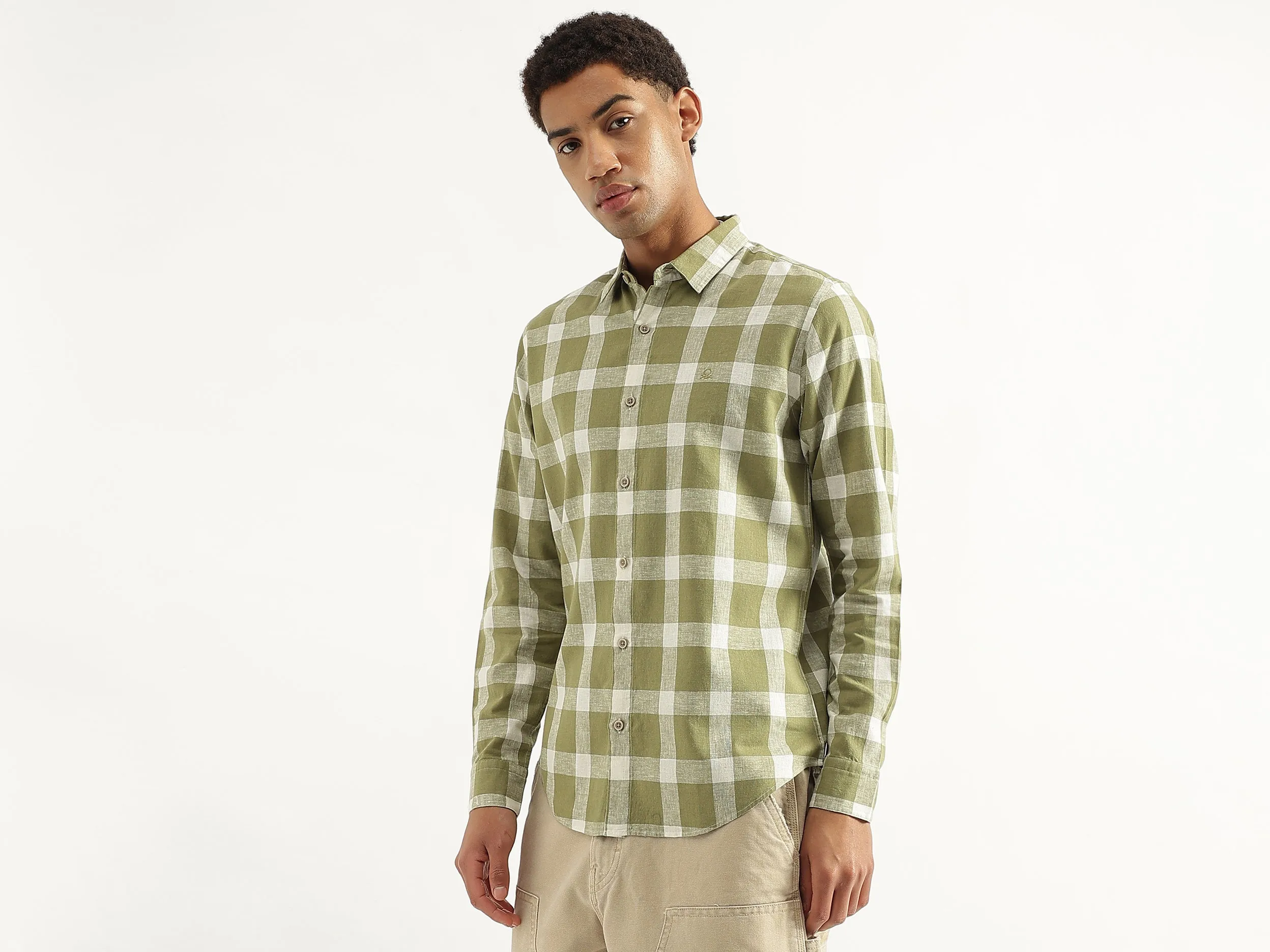 Regular Fit Spread Collar Gingham Checkered Shirt
