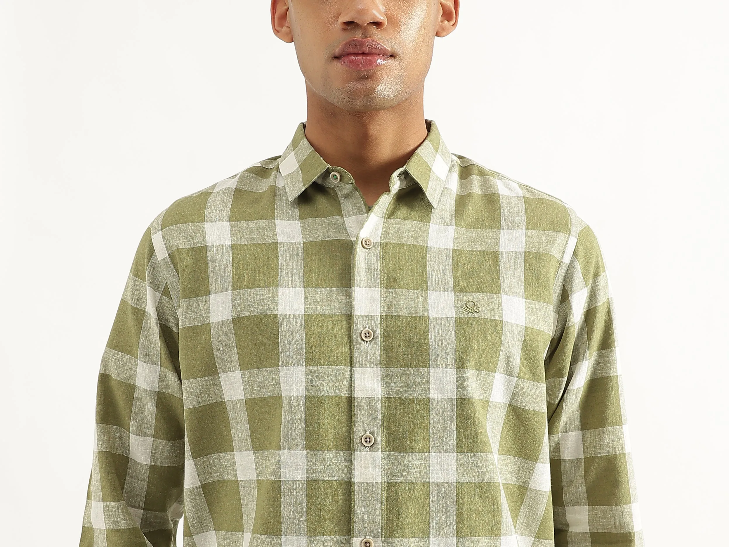 Regular Fit Spread Collar Gingham Checkered Shirt