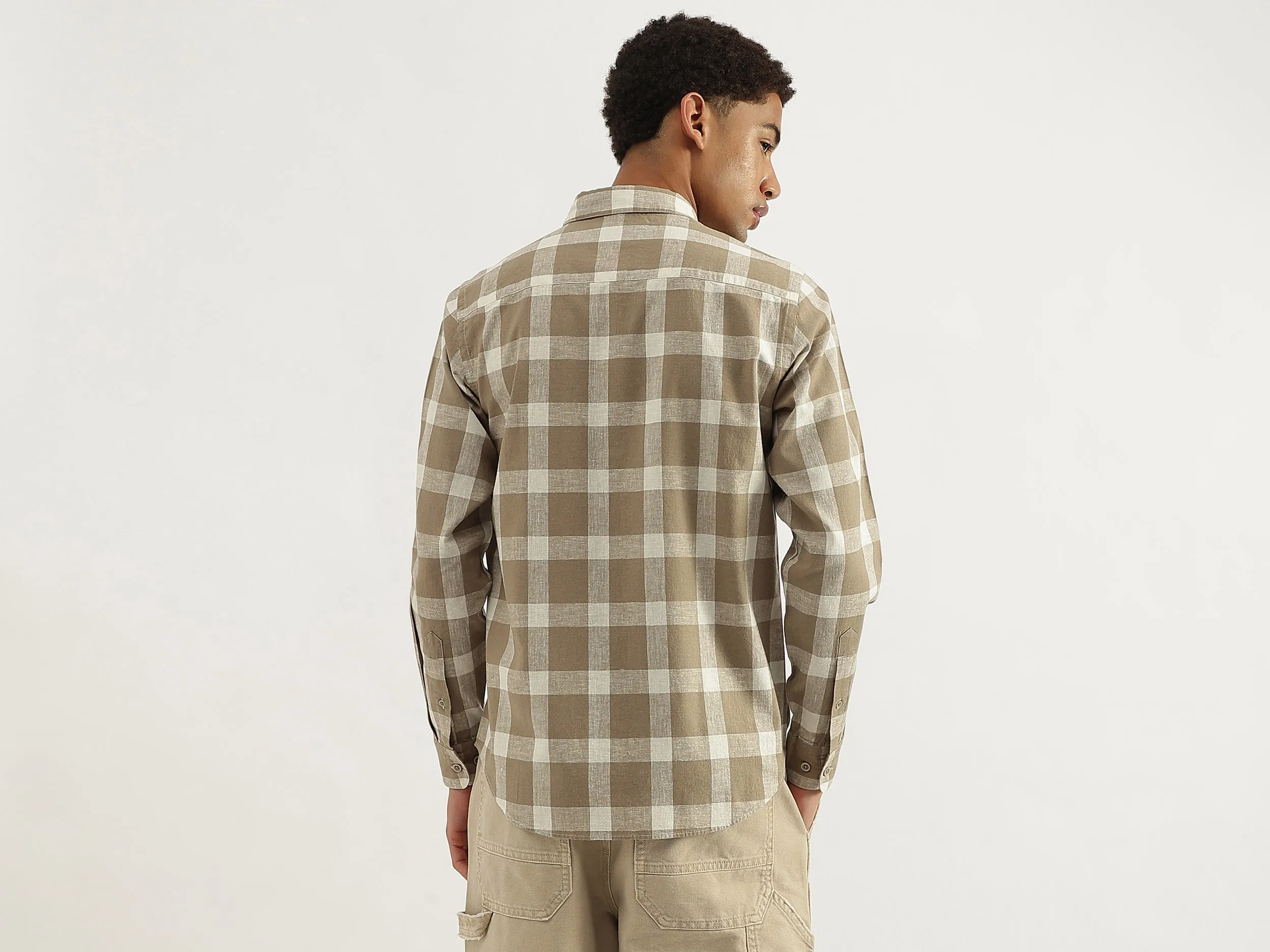 Regular Fit Spread Collar Gingham Checkered Shirt