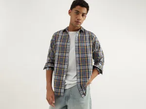 Regular Fit Spread Collar Plaid Checkered Shirt