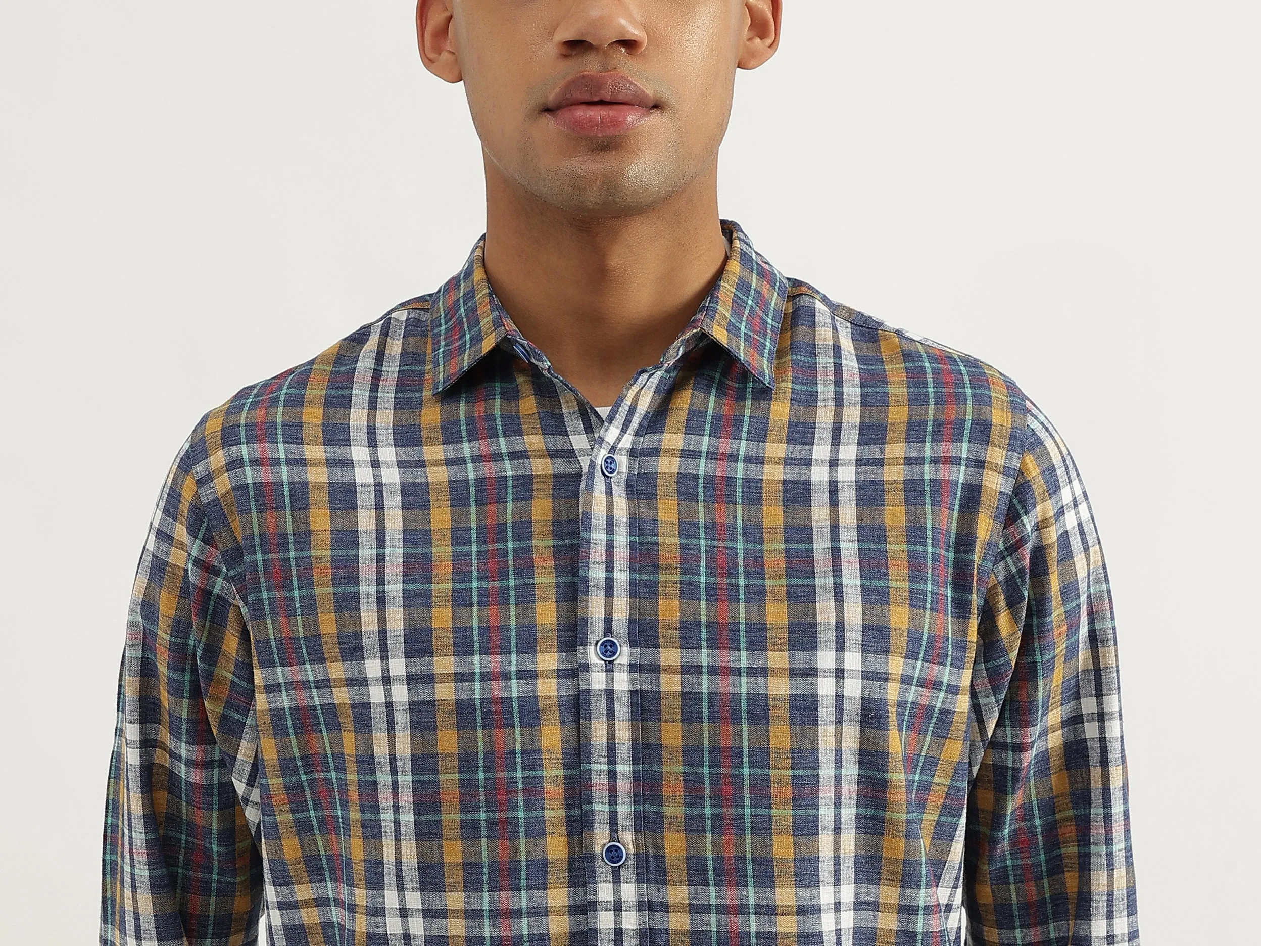 Regular Fit Spread Collar Plaid Checkered Shirt