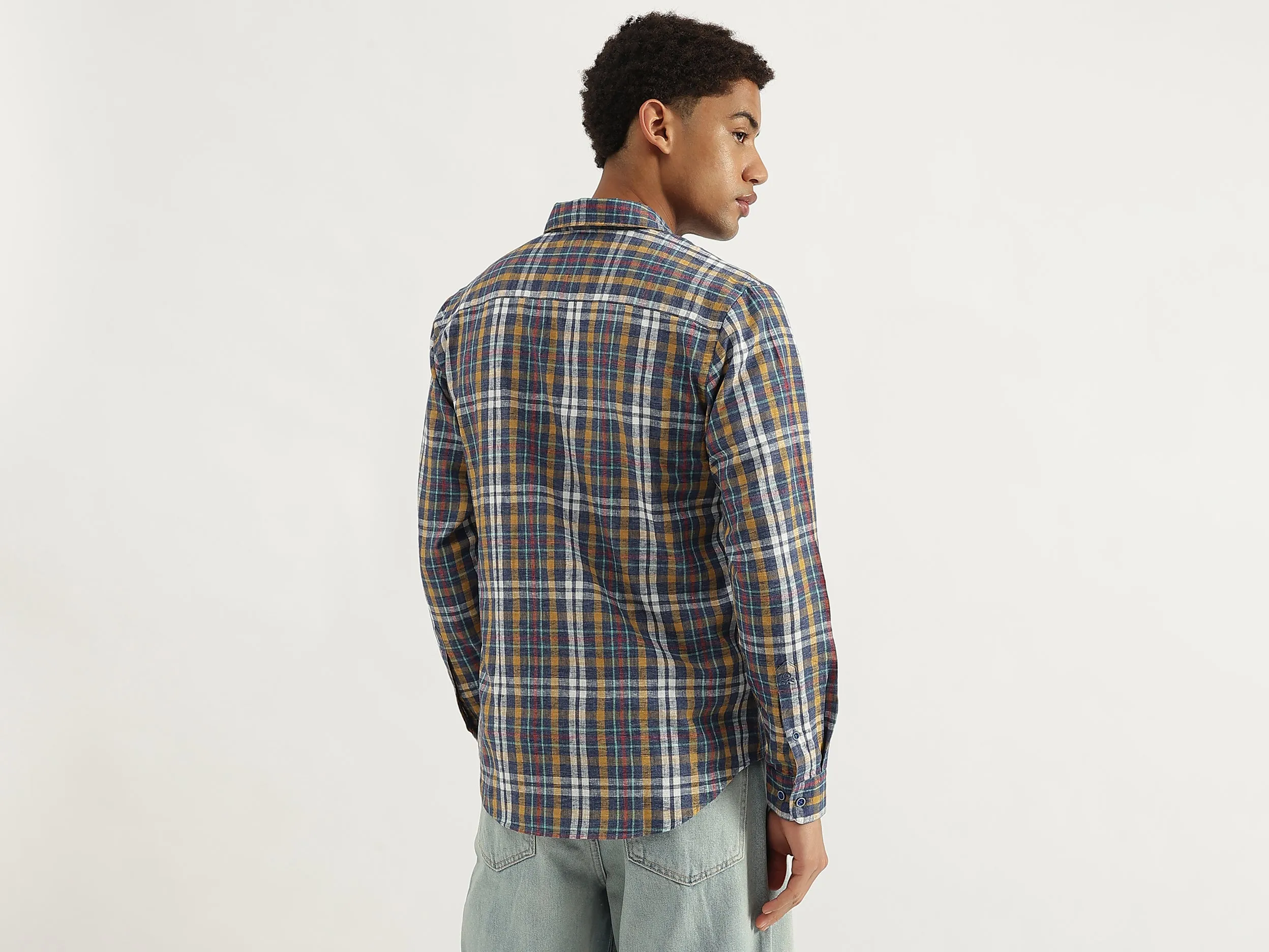 Regular Fit Spread Collar Plaid Checkered Shirt