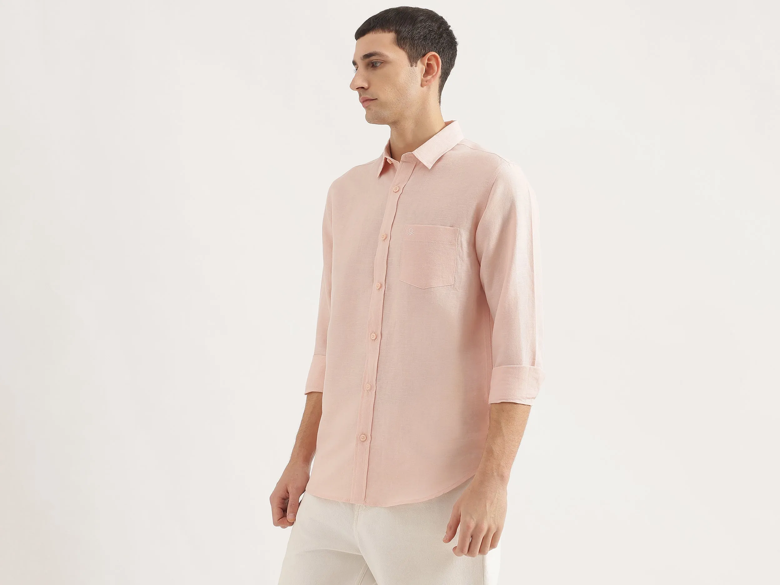 Regular Fit Spread Collar Solid Shirt