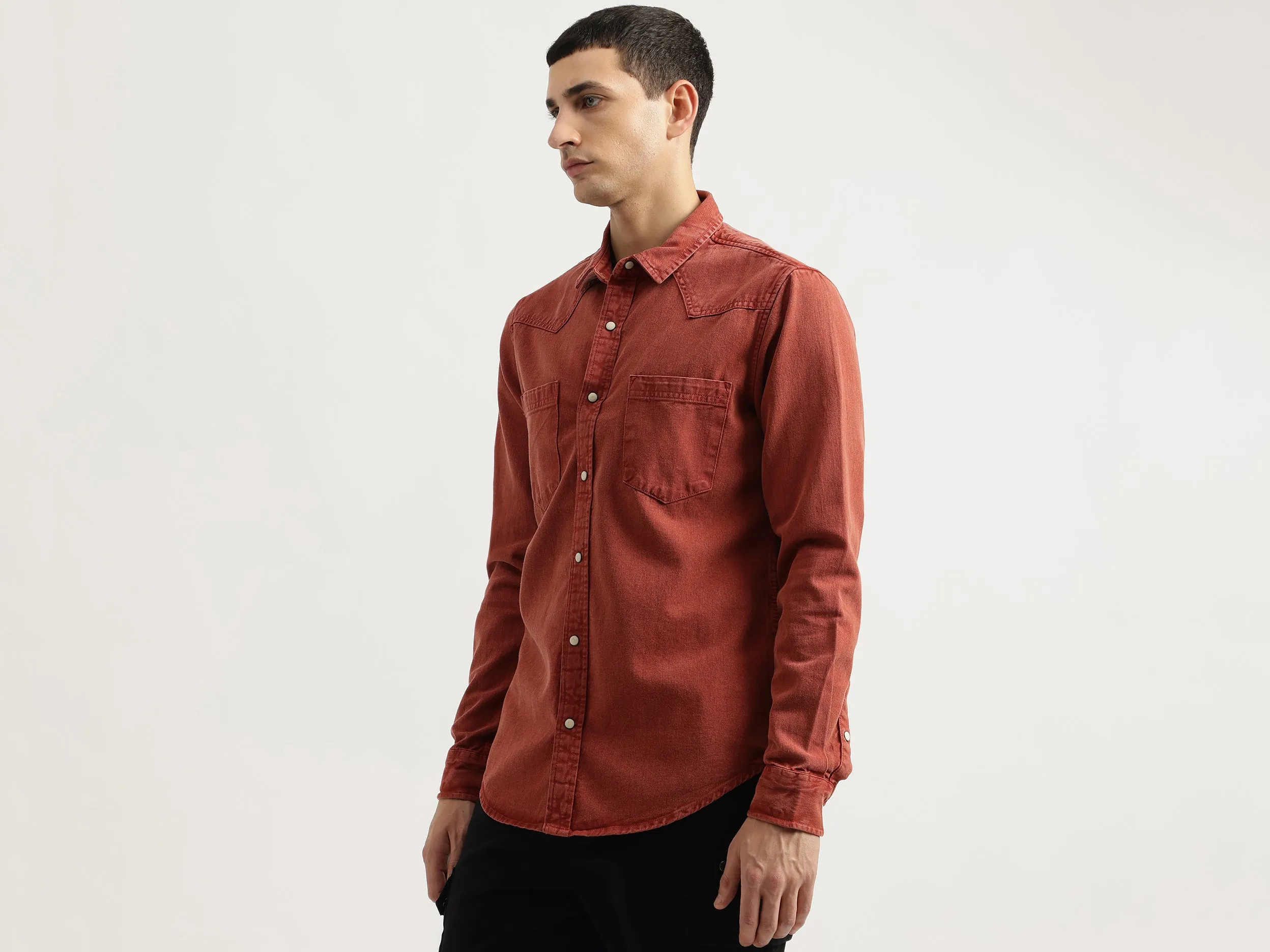 Regular Fit Spread Collar Solid Shirt