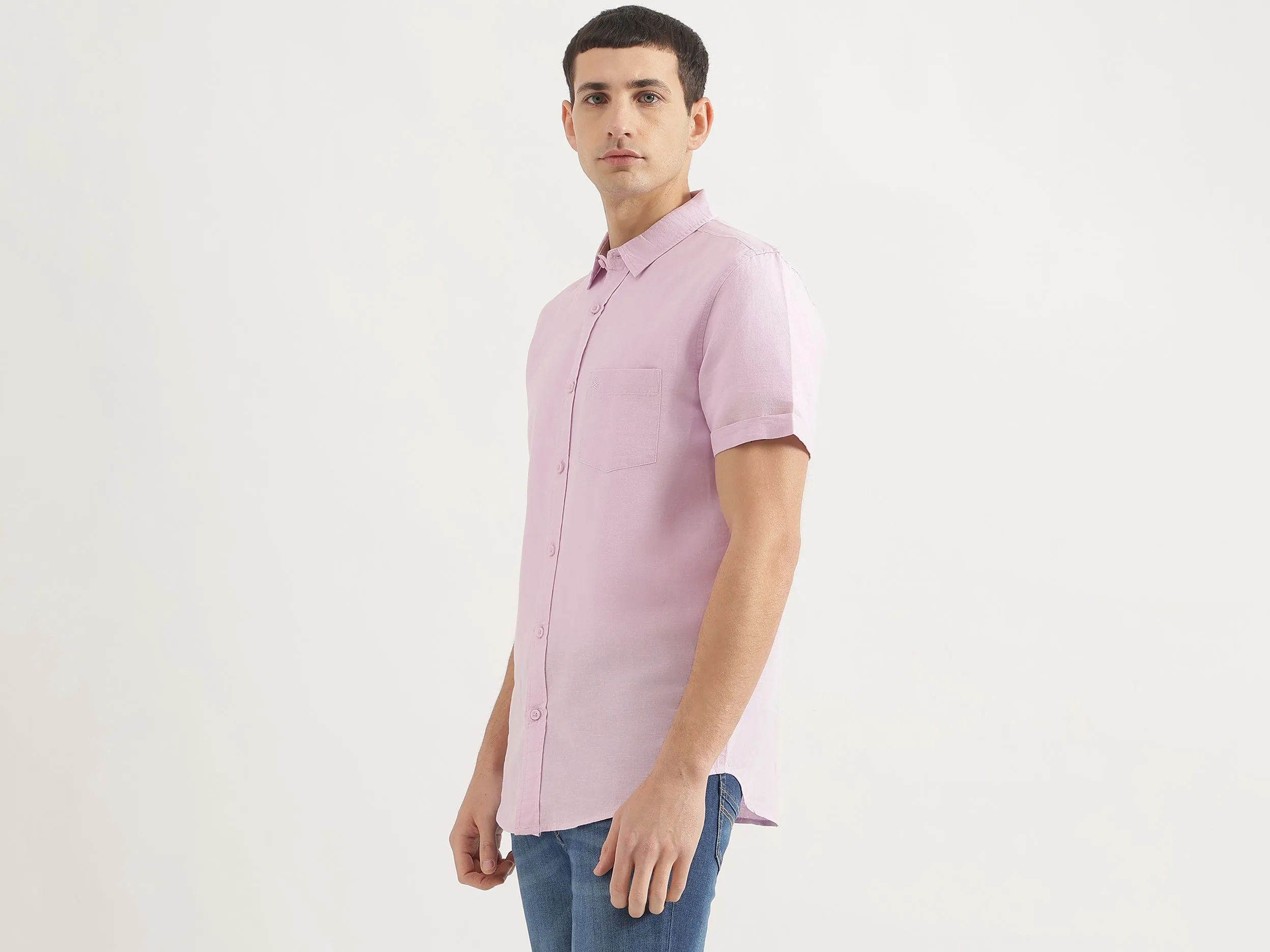Regular Fit Spread Collar Solid Shirt