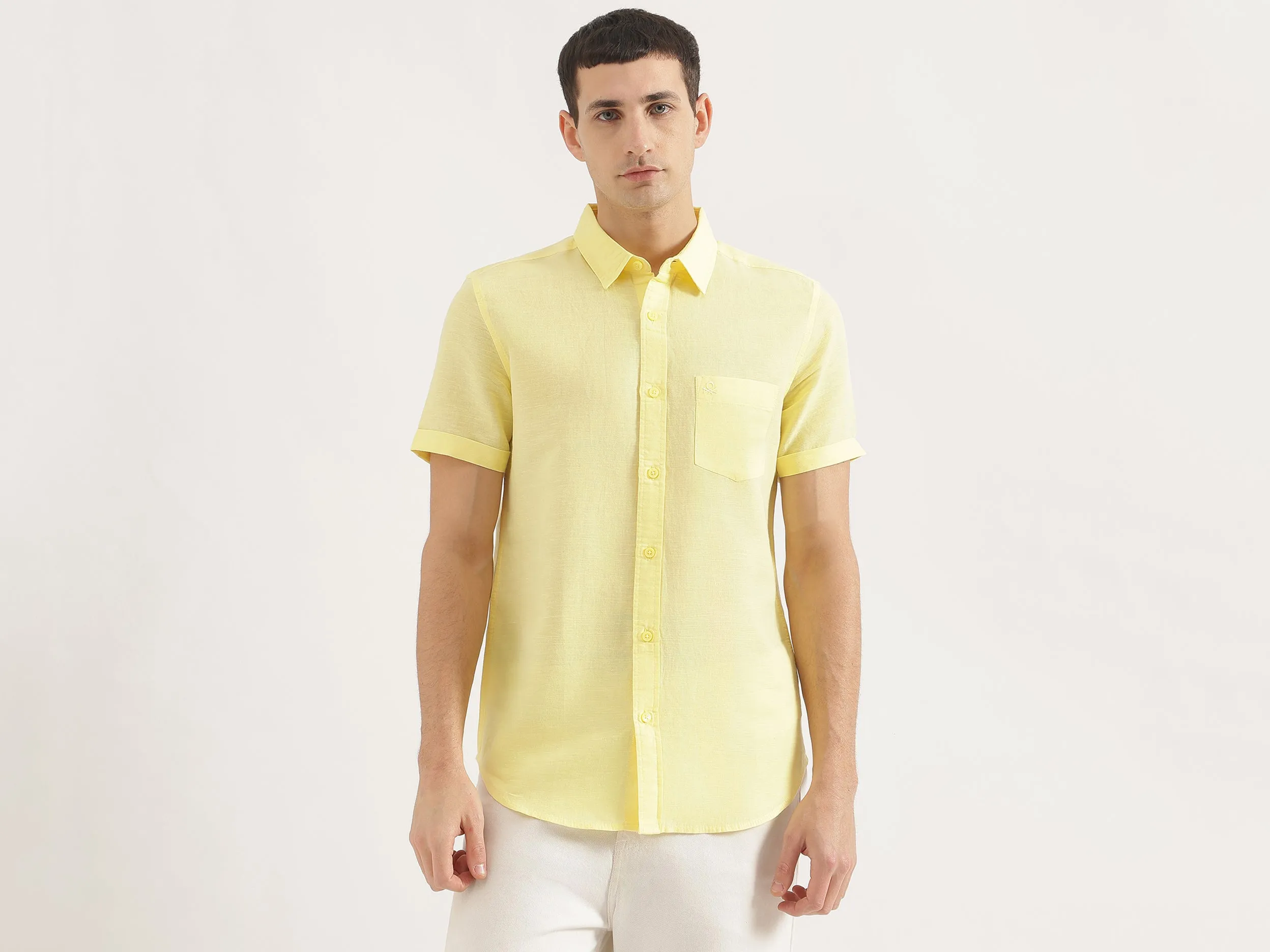 Regular Fit Spread Collar Solid Shirt