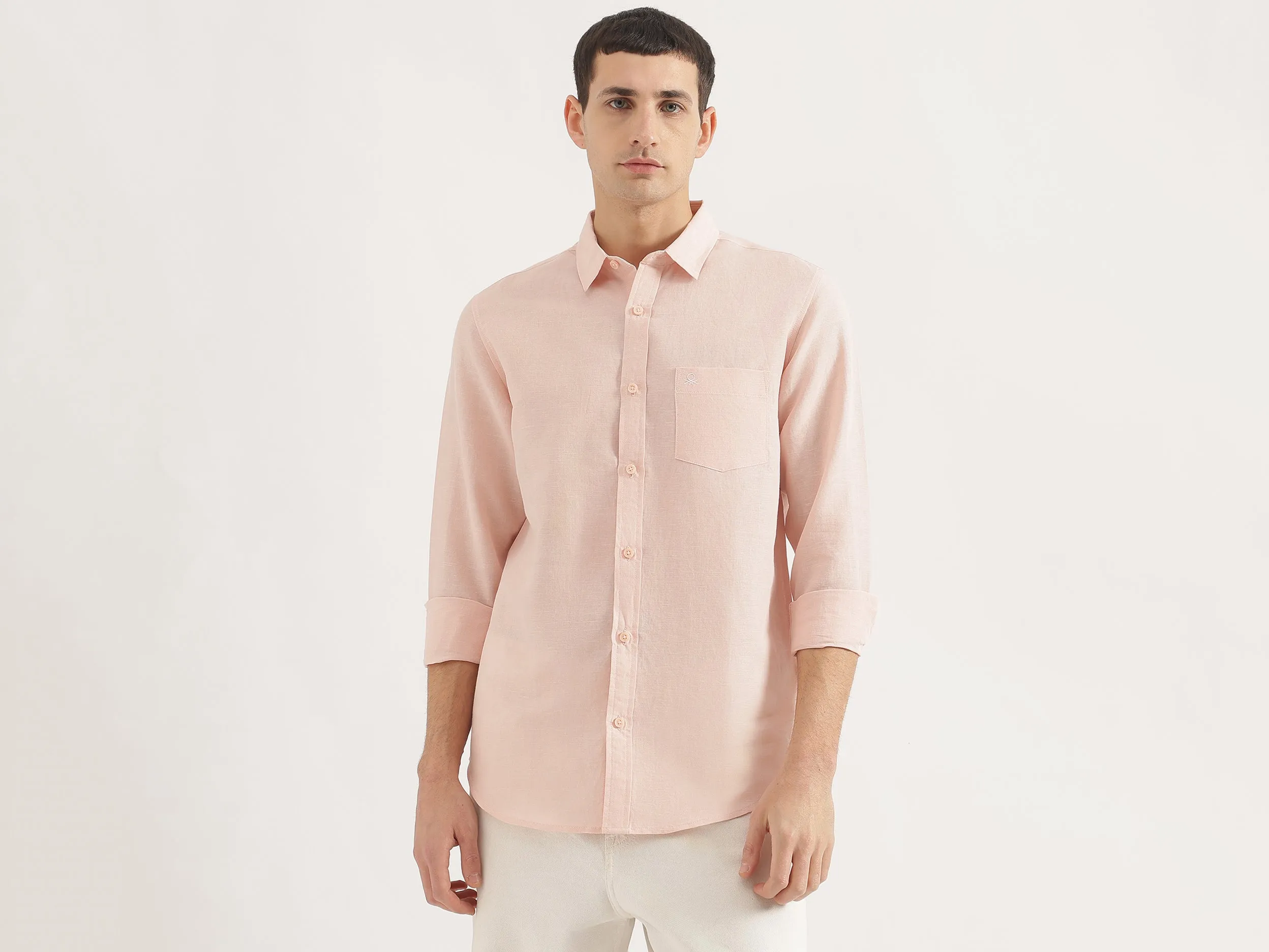 Regular Fit Spread Collar Solid Shirt