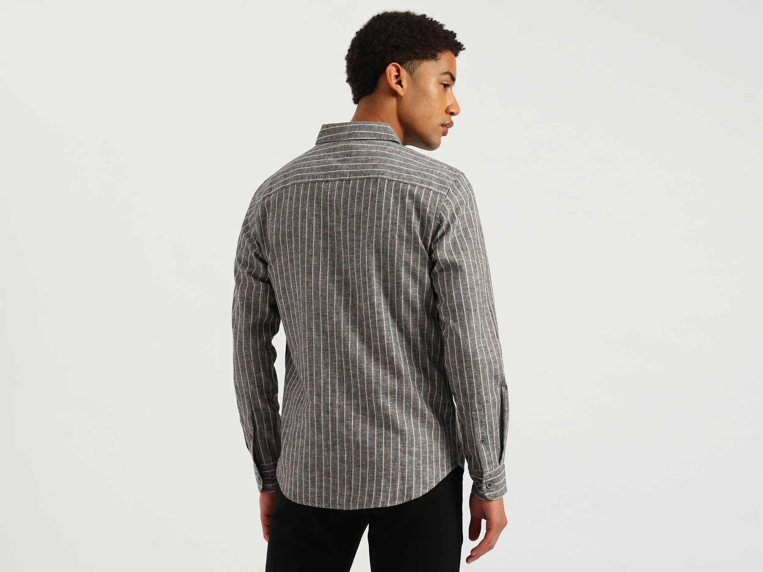 Regular Fit Spread Collar Vertical Striped Shirt