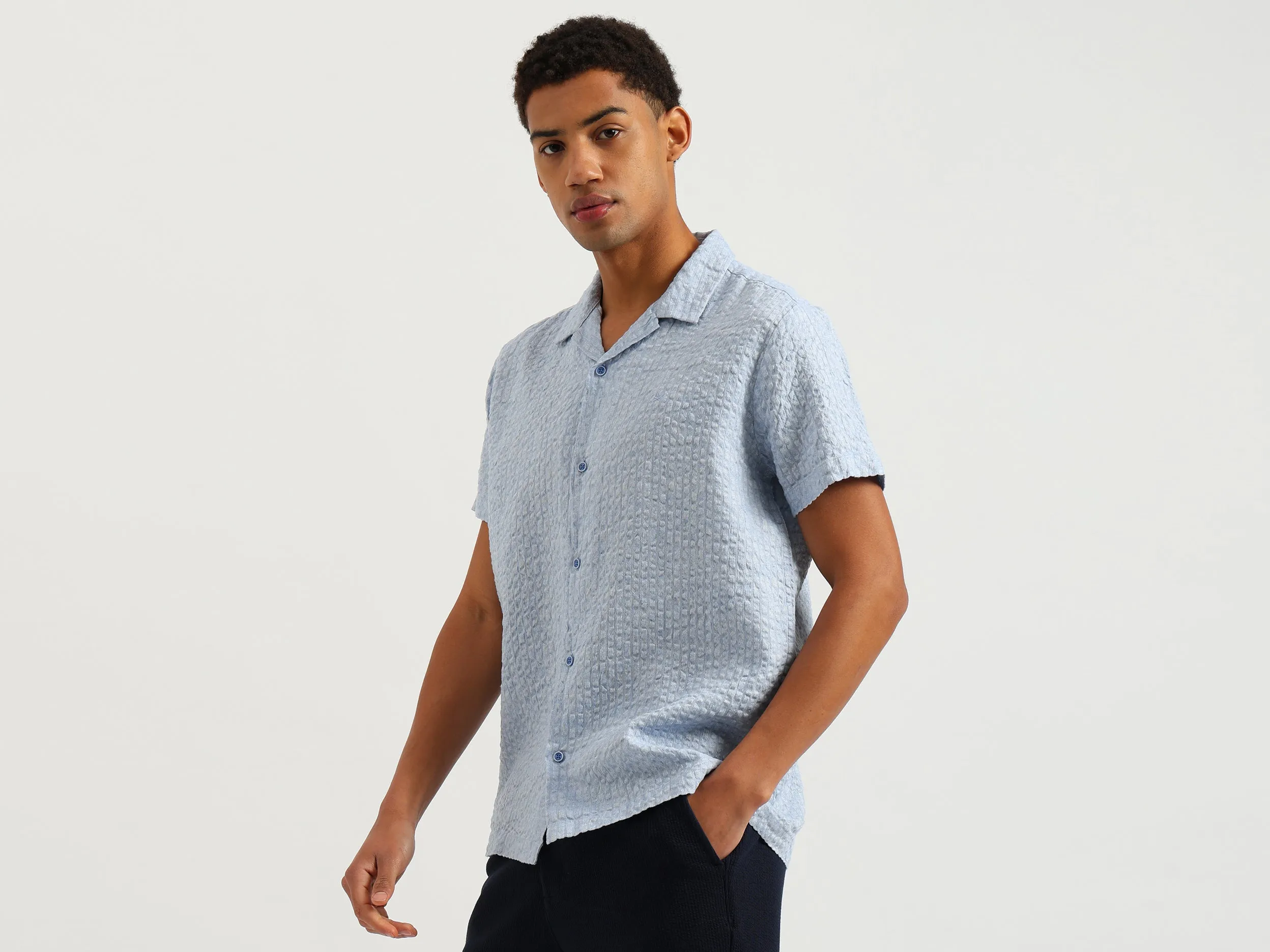 Relaxed Fit Resort Collar Textured Shirt