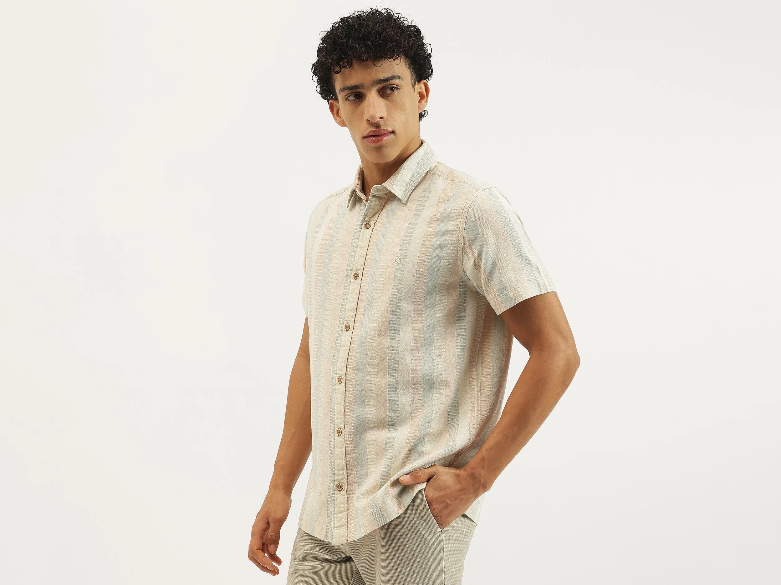 Relaxed Fit Spread Collar Striped Shirt