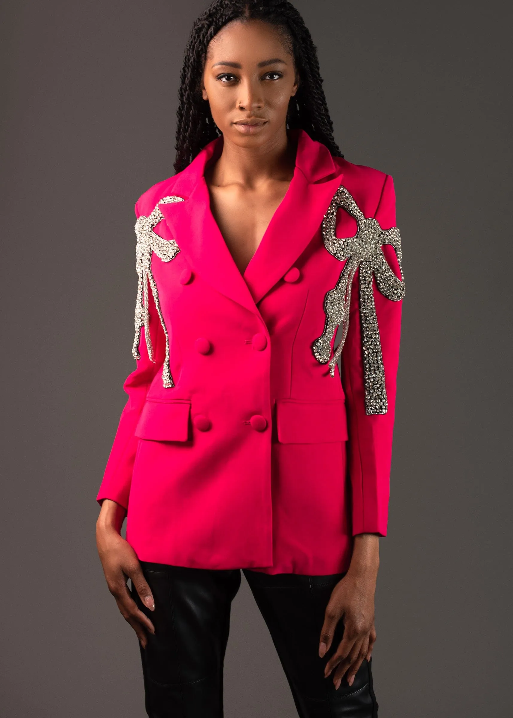 Rhinestone Bow Blazer