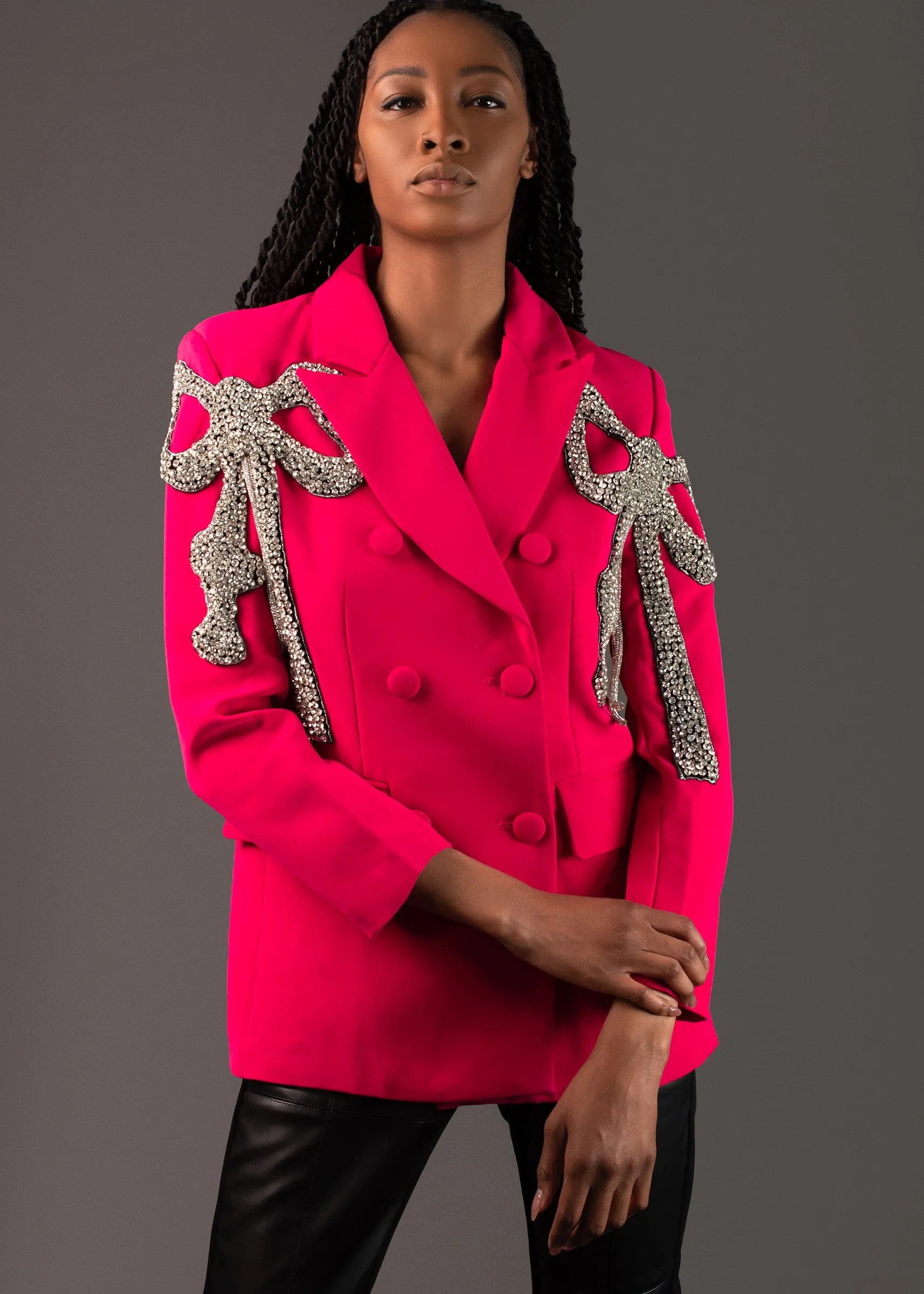 Rhinestone Bow Blazer