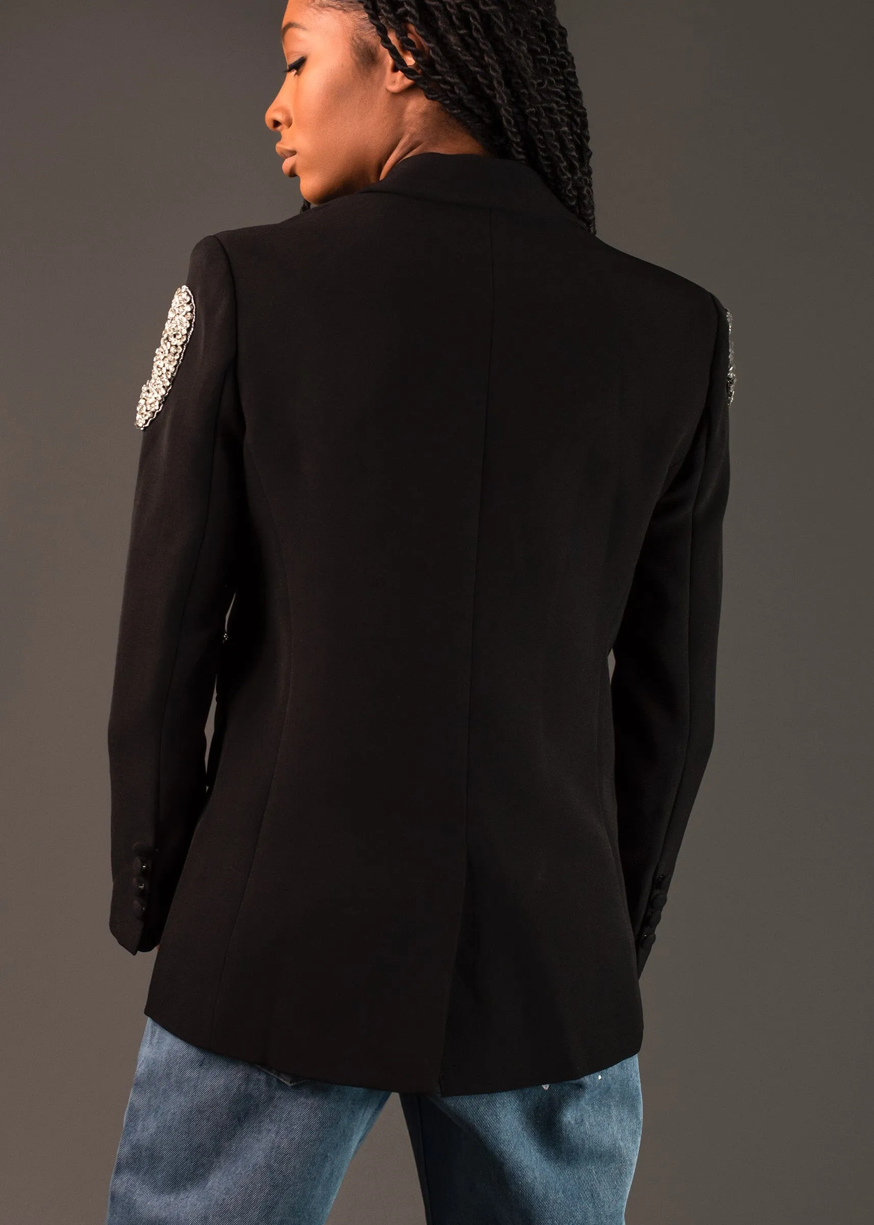 Rhinestone Bow Blazer